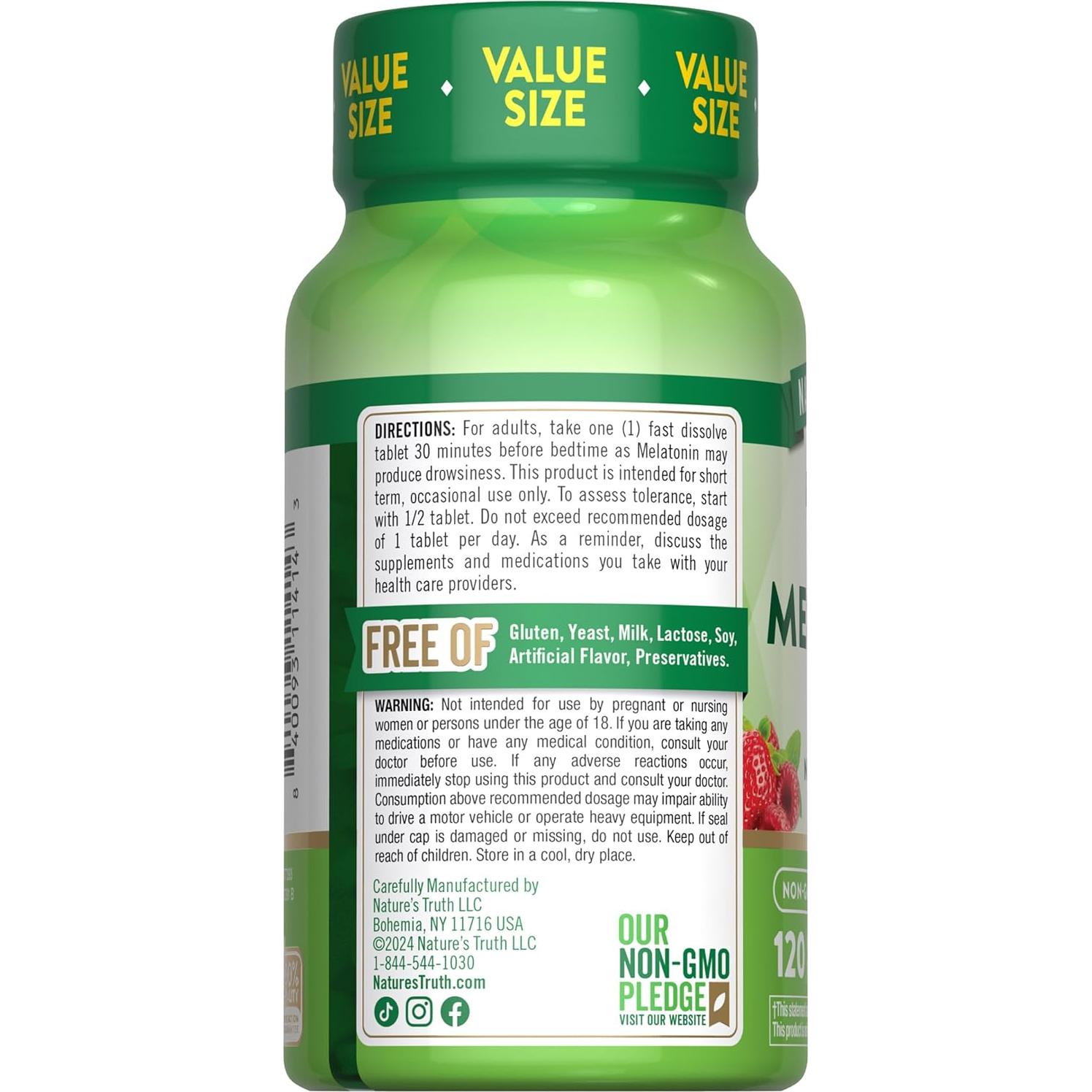Tabletas de Melatonina Veganas 12mg - Verdad de la Naturaleza - 120 Conteo