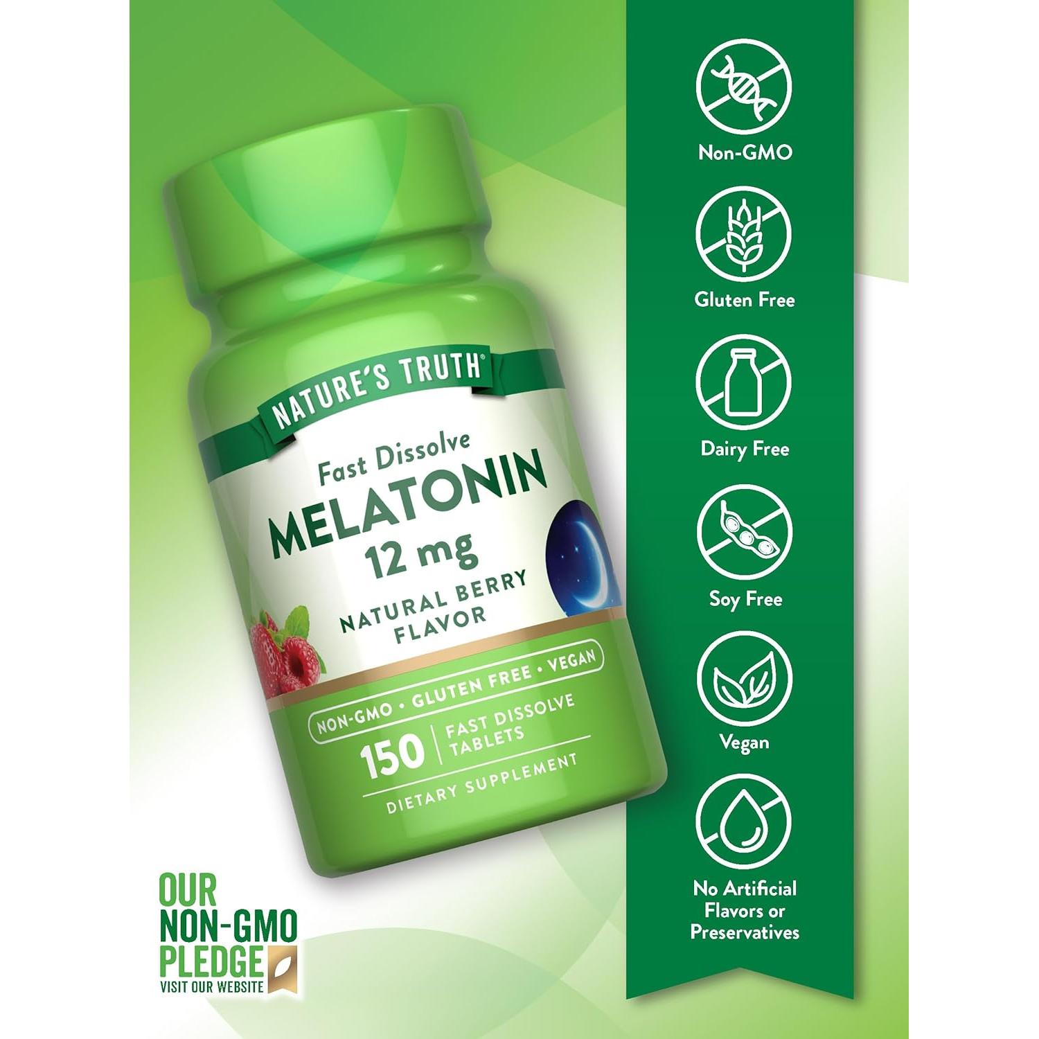 Melatonina 12 mg Verdad de la Naturaleza 150 Tabletas Sabor Baya