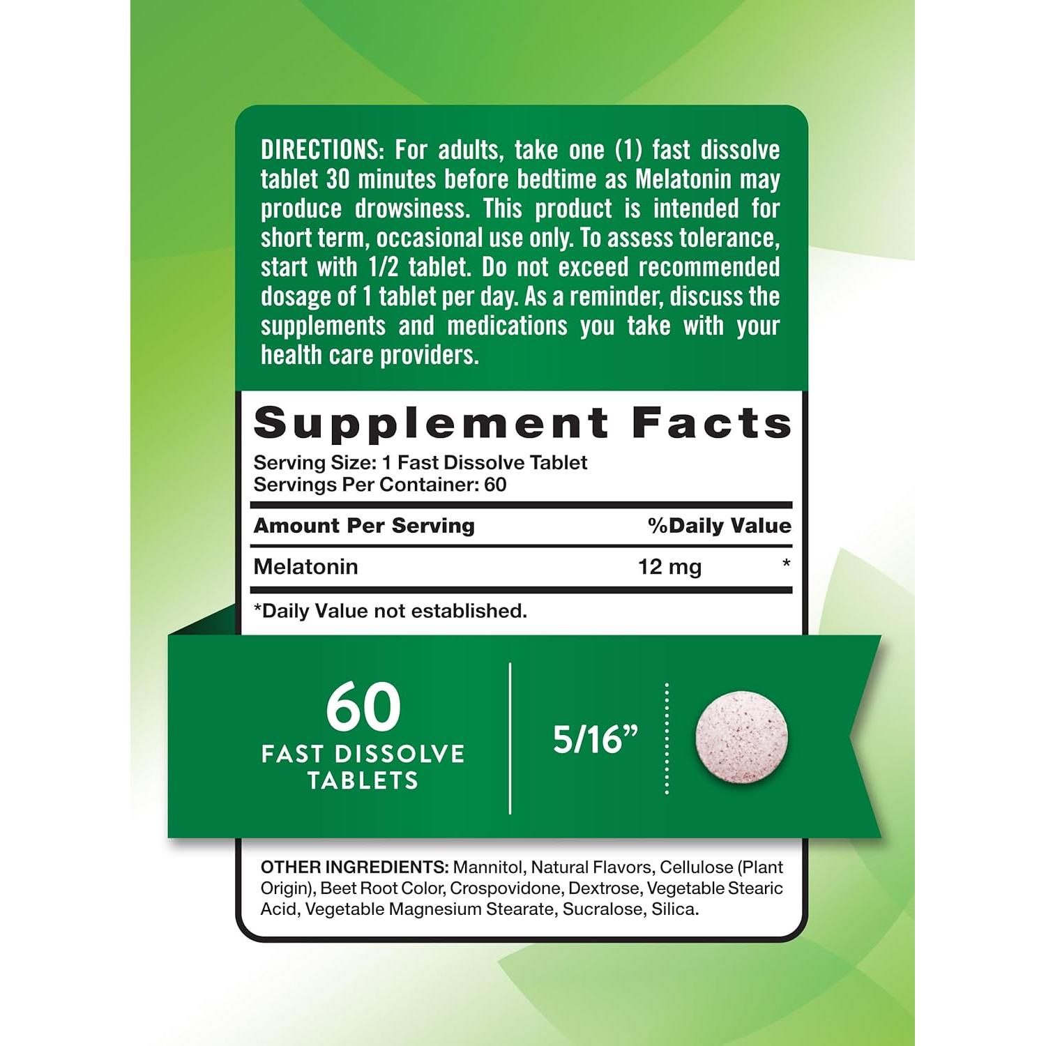 Melatonina Vegana 12mg Verdad de la Naturaleza 60 Tabletas