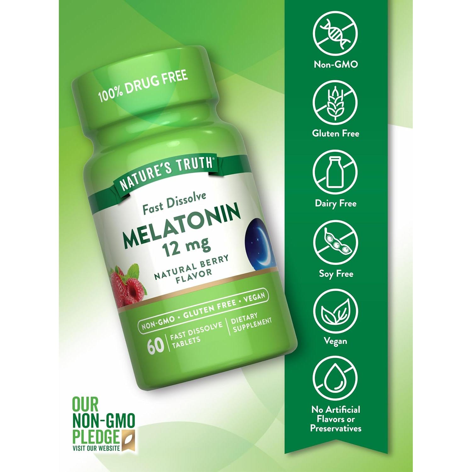 Melatonina Vegana 12mg Verdad de la Naturaleza 60 Tabletas