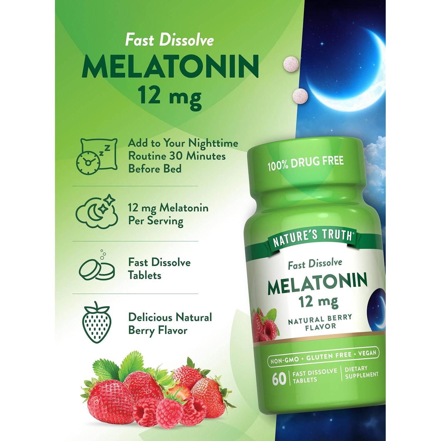 Melatonina Vegana 12mg Verdad de la Naturaleza 60 Tabletas