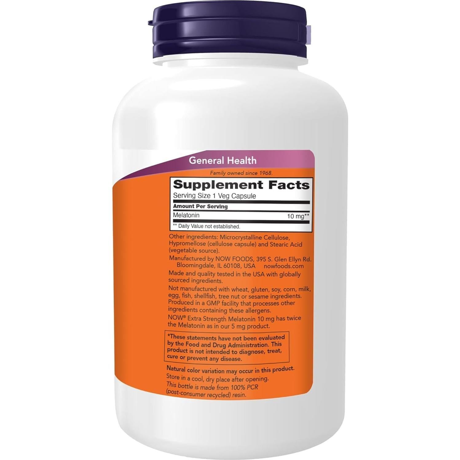 Melatonina Extra Fuerza NOW Foods 10 mg 200 Cápsulas Veganas