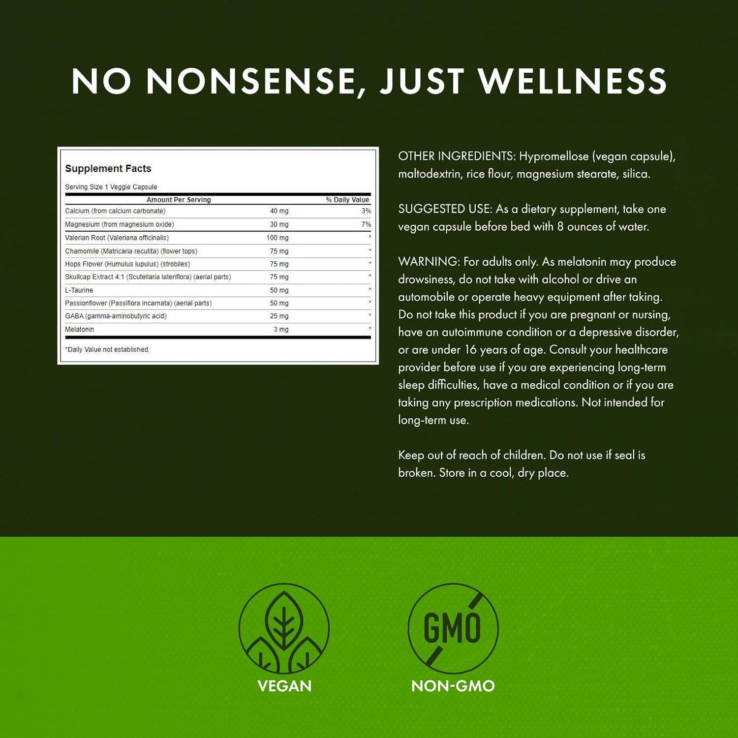 Suplemento de Sueño Swanson con GABA y Melatonina - 60 Cápsulas Veganas