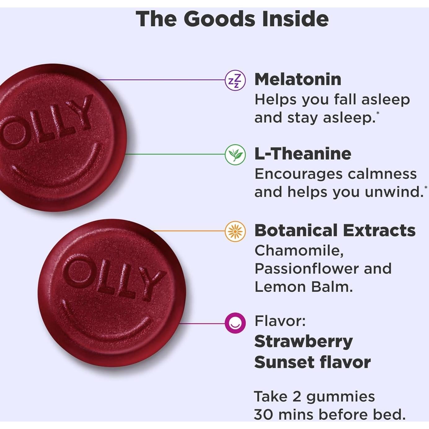 Gomitas para Dormir OLLY con Melatonina y L-Teanina 130 Unidades