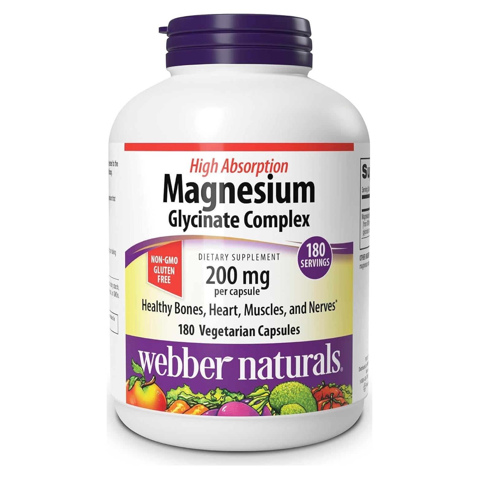 Glicinato de Magnesio Webber Naturals 200 mg 180 Cápsulas Veganas
