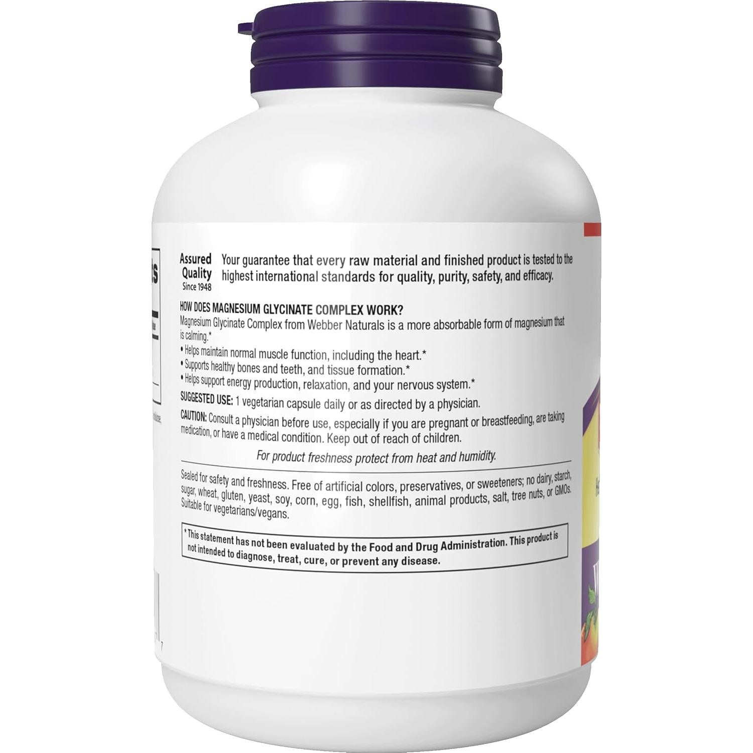 Glicinato de Magnesio Webber Naturals 200 mg 180 Cápsulas Veganas