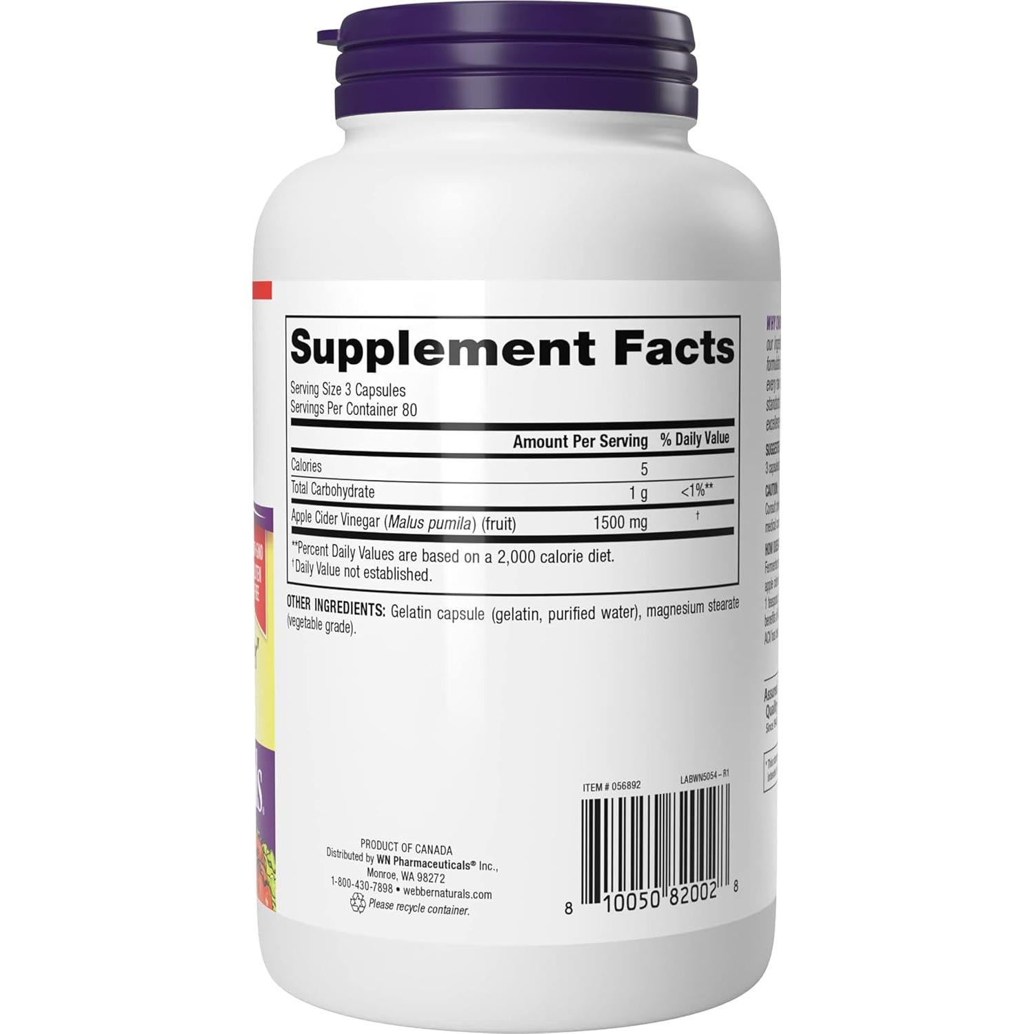 Cápsulas de Vinagre de Sidra de Manzana Webber Naturals 240 Uds