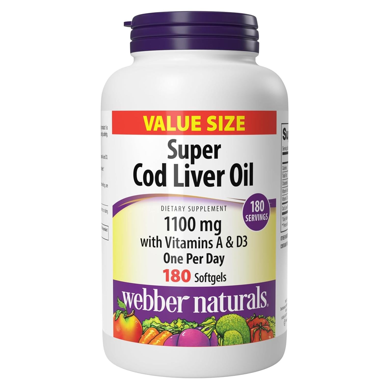 Aceite de Hígado de Bacalao Webber Naturals 1100 mg 180 Softgels