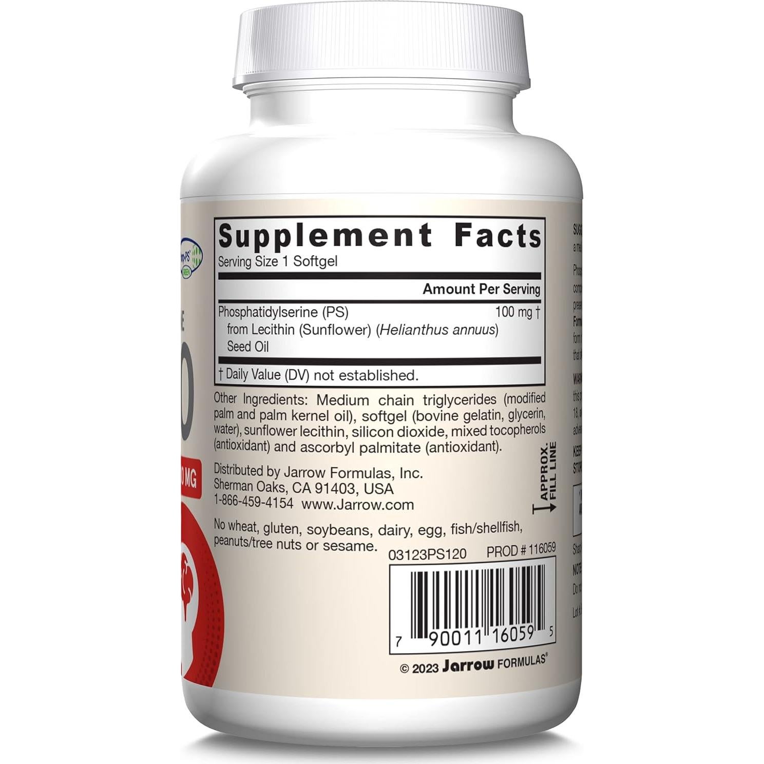 Suplemento Jarrow Formulas PS100 Fosfatidilserina 100 mg - 120 Gelatinas Blandas