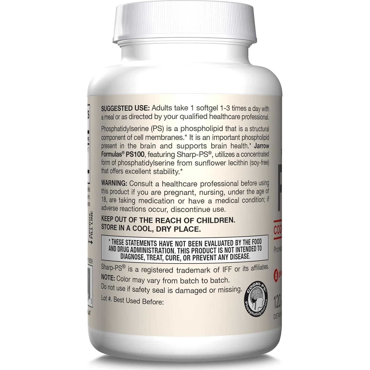 Suplemento Jarrow Formulas PS100 Fosfatidilserina 100 mg - 120 Gelatinas Blandas