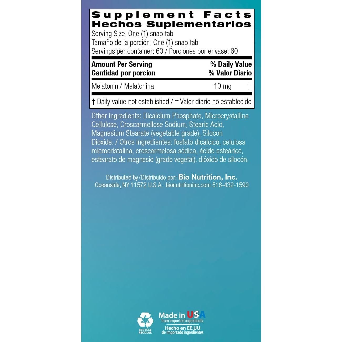 Tabletas de Melatonina Bio Nutrition 10 mg - 60 Unidades