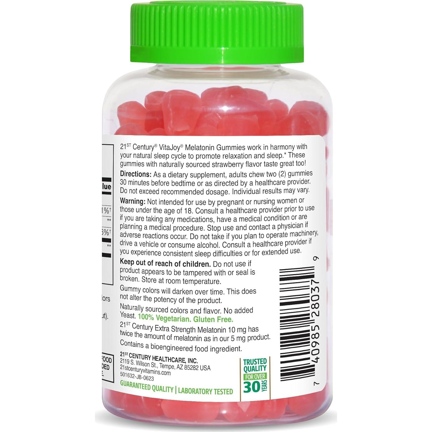 Gomitas de Melatonina Extra Fuerte 21st Century 10 mg Fresa 60 Unidades