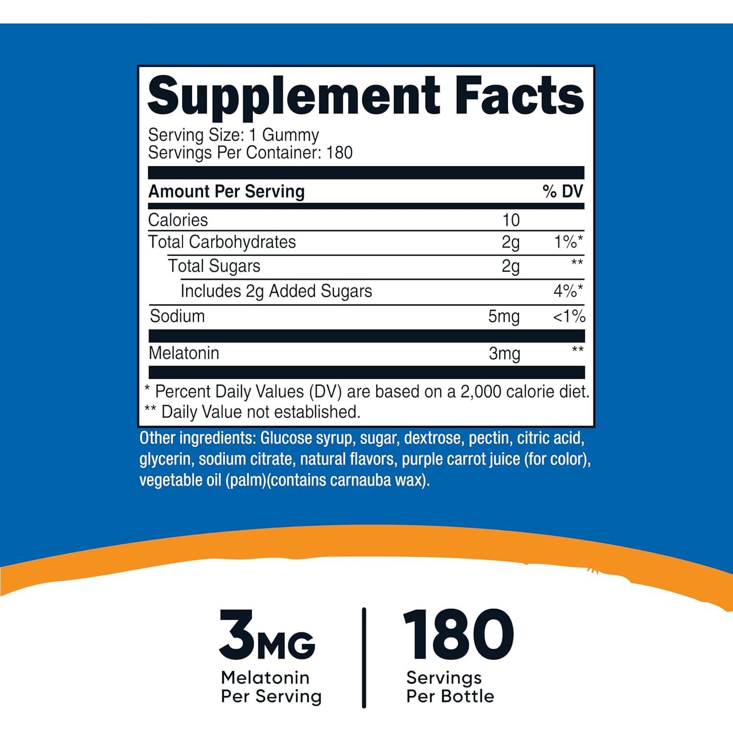 Gominolas de Melatonina 3mg Nutricost 180 Unidades Sabor Fresa