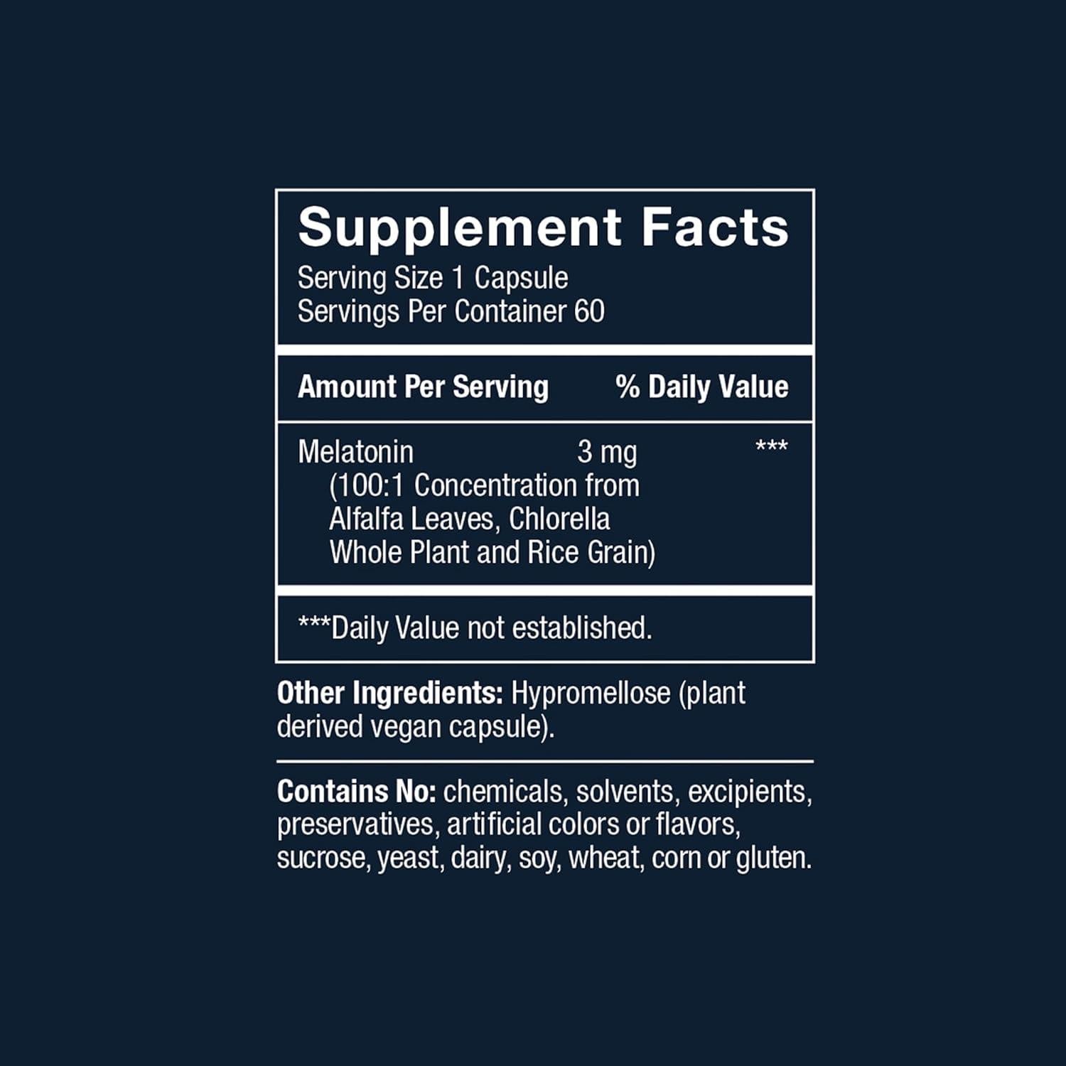 Suplemento Natural de Melatonina 3mg - 120 Cápsulas Veganas