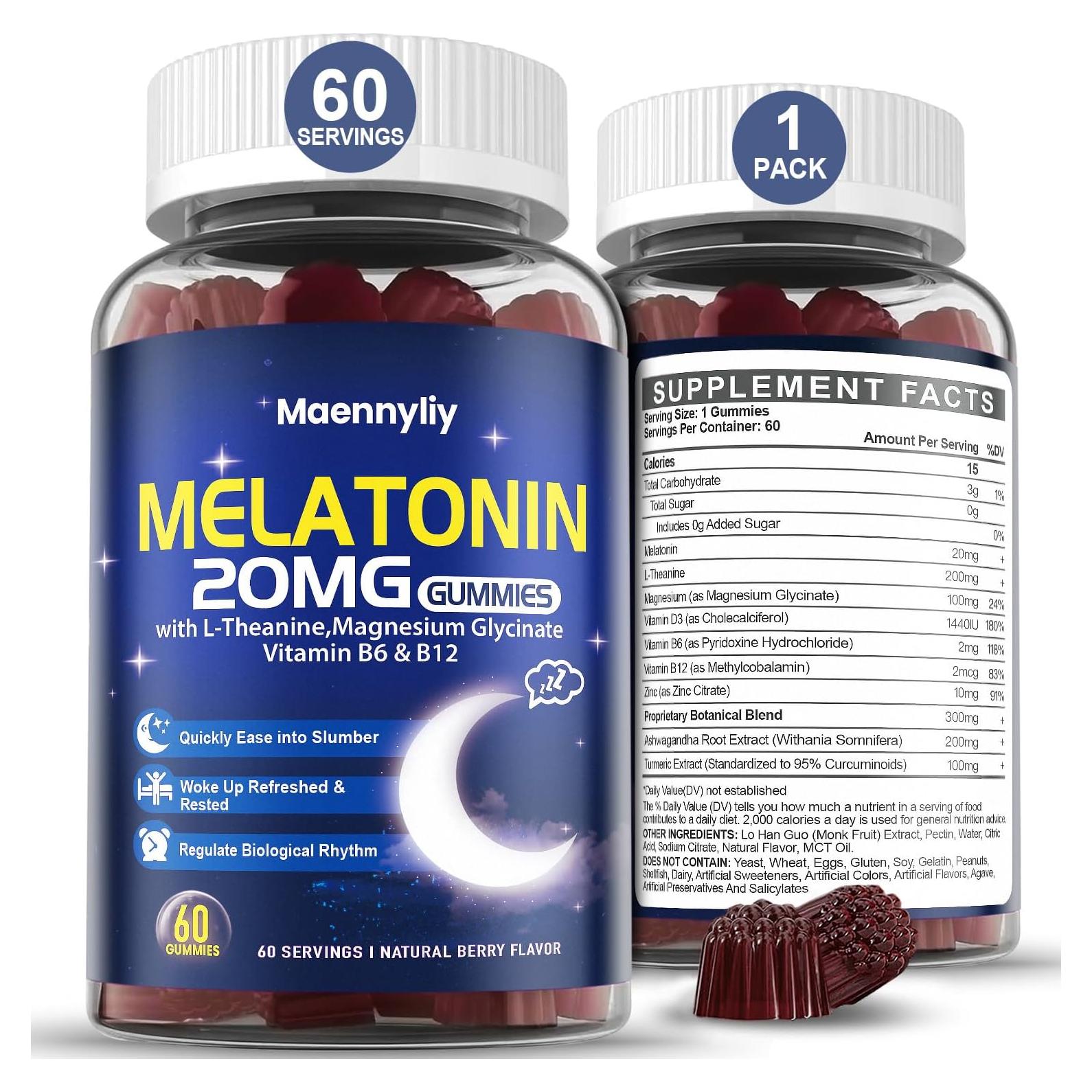 Gomitas de Melatonina 20mg Sin Azúcar Maennyliy - 60 Unidades
