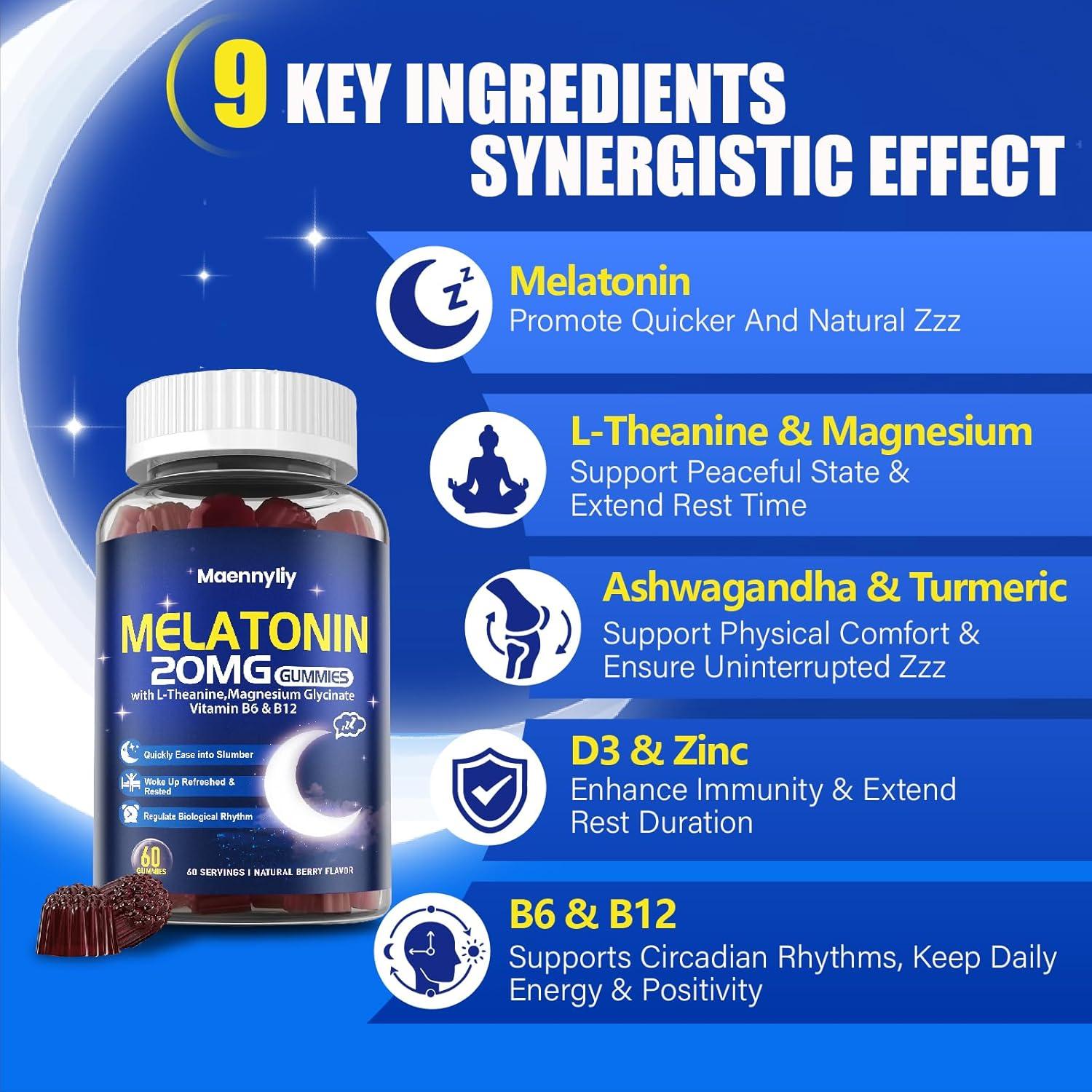 Gomitas de Melatonina 20mg Sin Azúcar Maennyliy - 60 Unidades