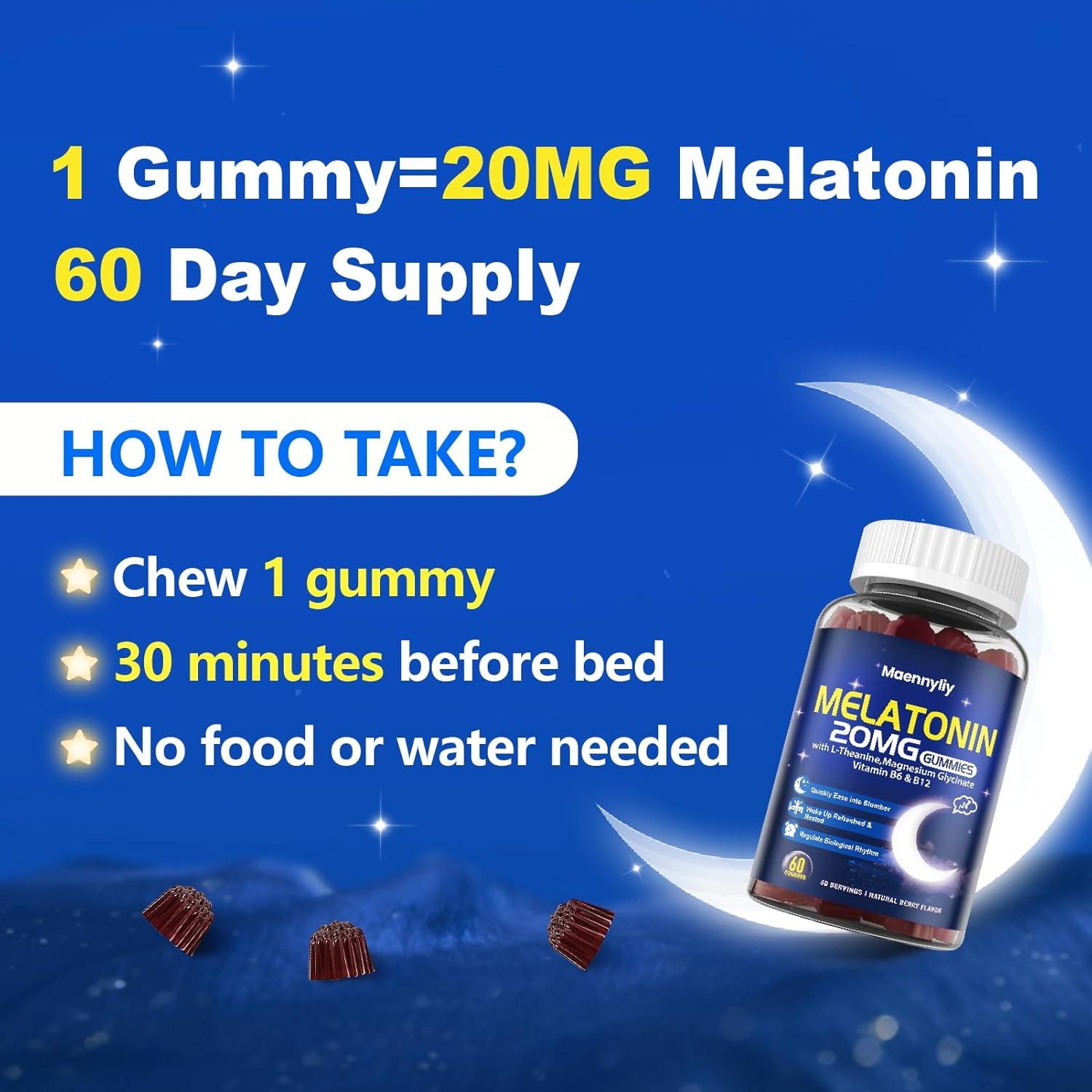 Gomitas de Melatonina 20mg Sin Azúcar Maennyliy - 60 Unidades