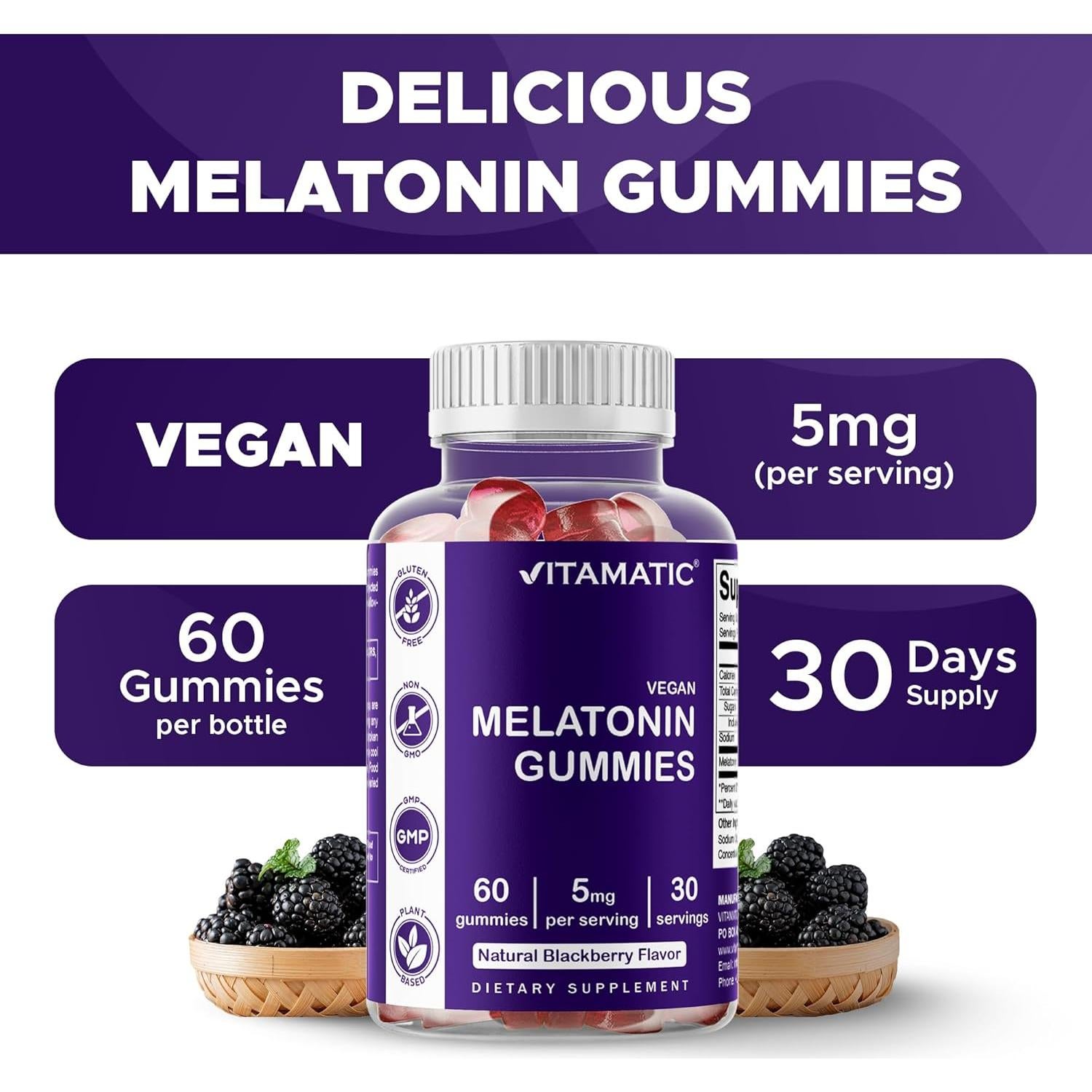 Gomitas de Melatonina Vitamatic - 60 Veganas 5 mg por Porción