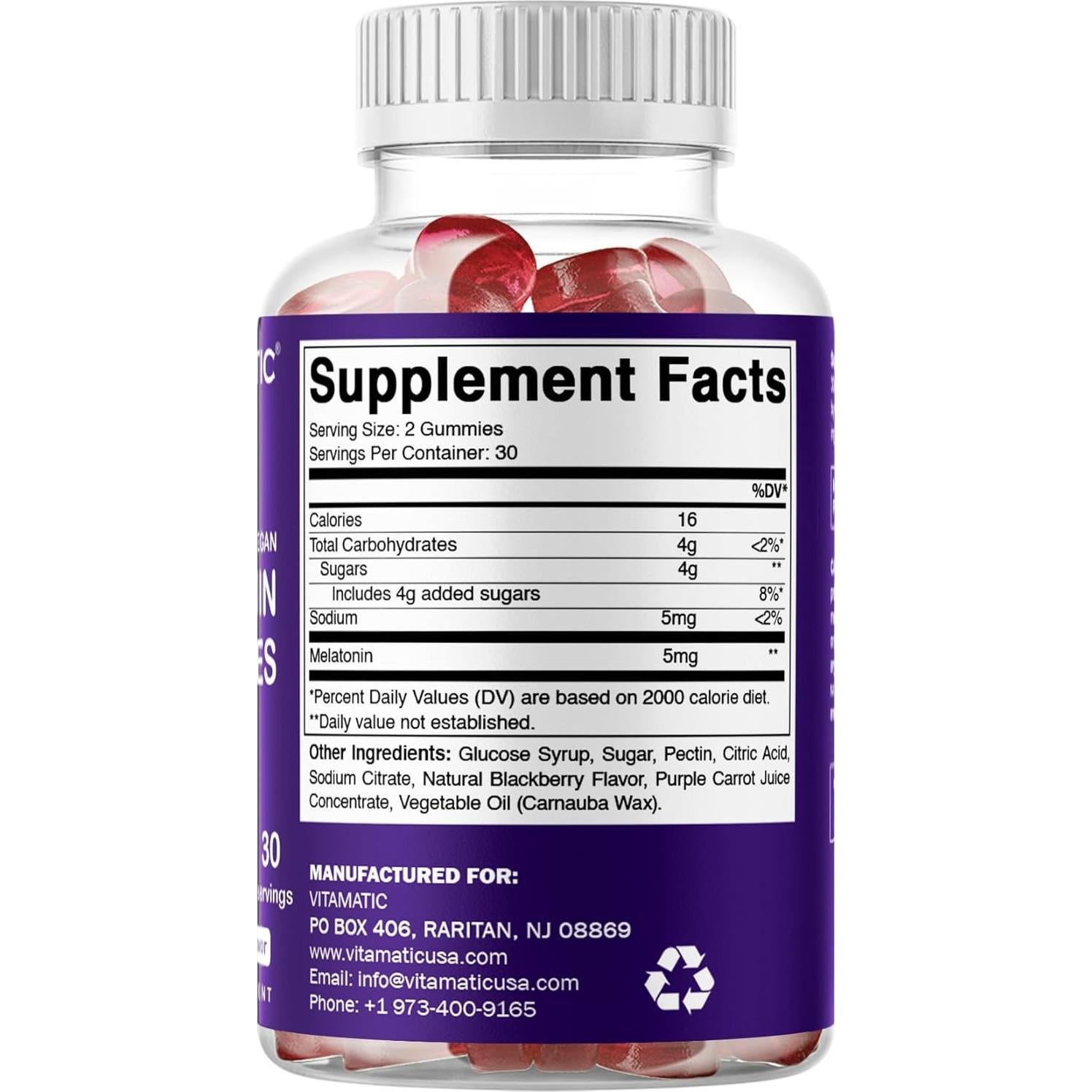 Gomitas de Melatonina Vitamatic - 60 Veganas 5 mg por Porción