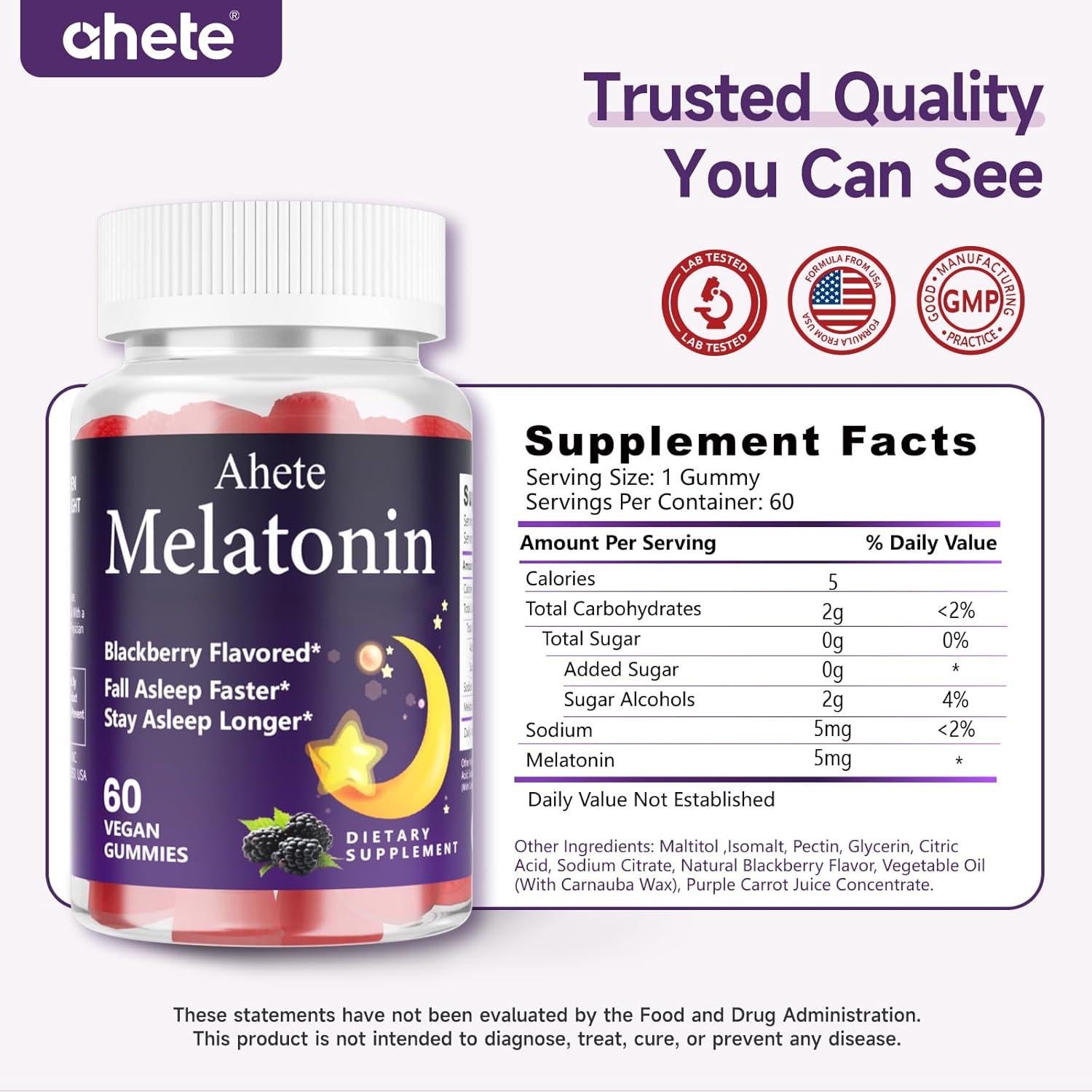 Gomitas de Melatonina 5mg Ahete Sabor Frambuesa 120 Unidades