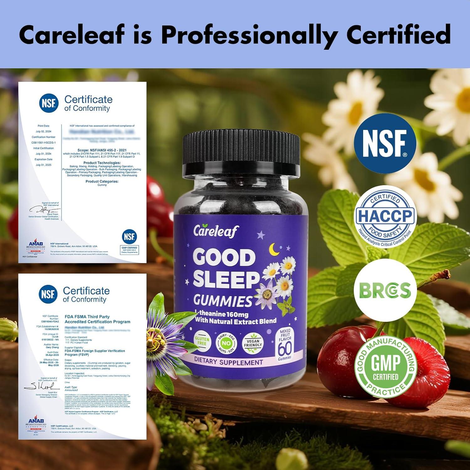 Gomitas para Dormir Veganas Careleaf con L-Theanine y Magnesio