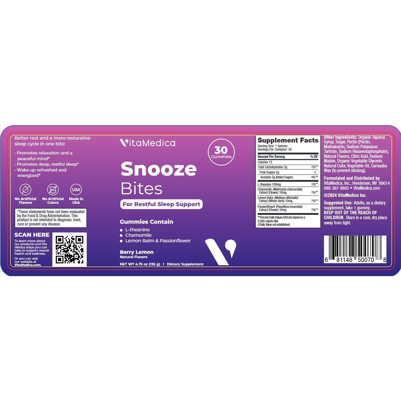 Gominolas para Dormir VitaMedica Snooze - 30 Unidades - Sin Melatonina