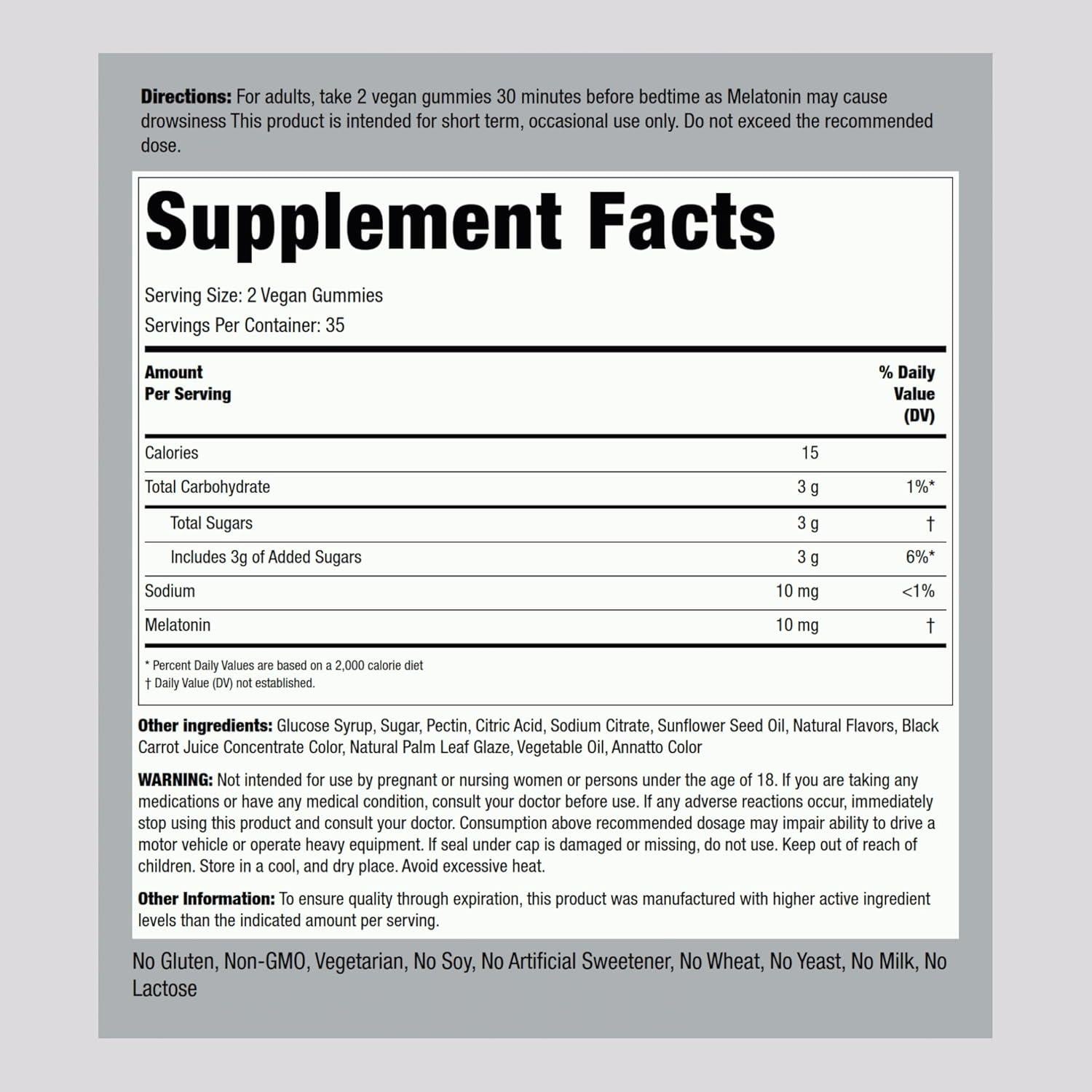 Gomitas de Melatonina Piping Rock 10mg - 70 Veganas Sabor Baya