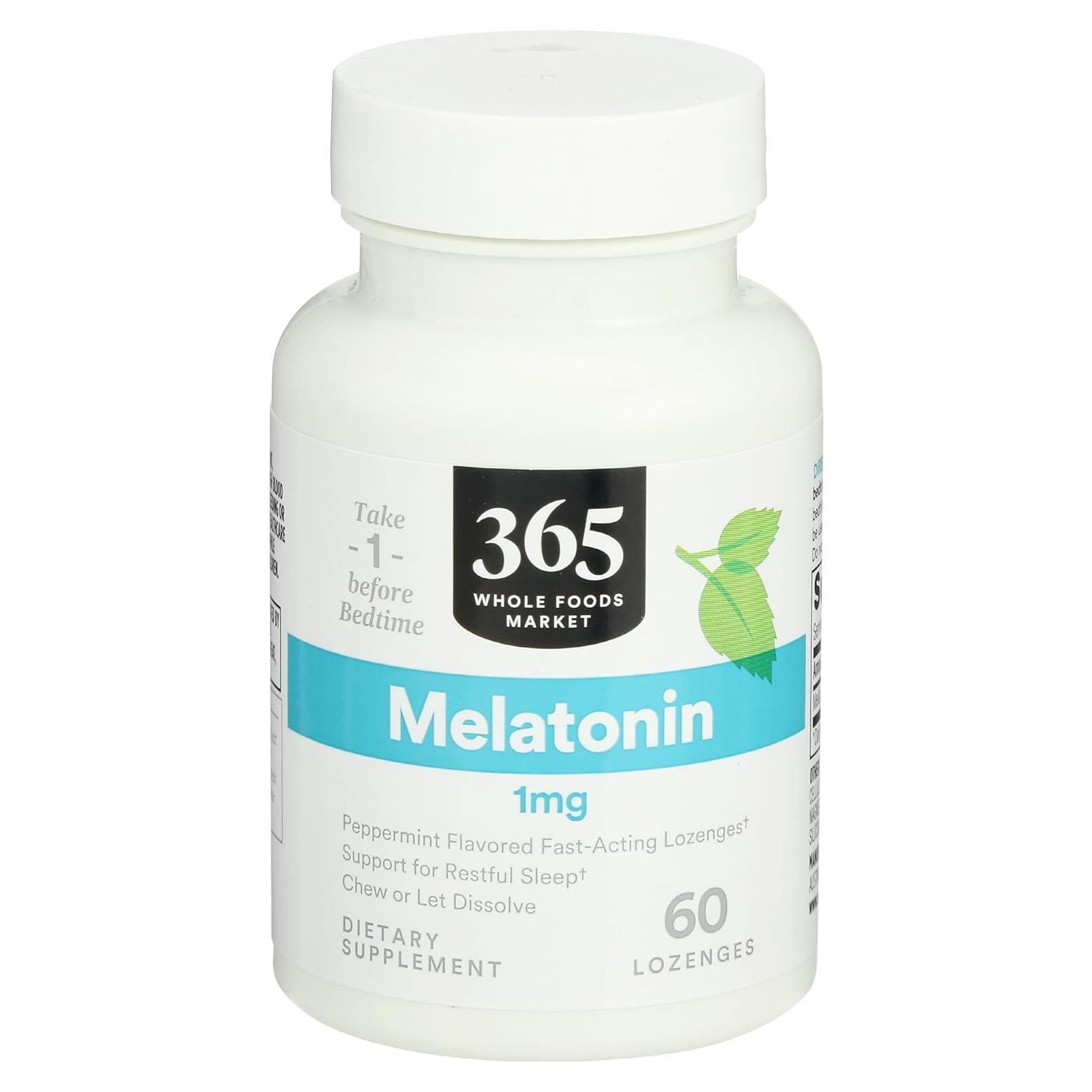 Pastillas de Melatonina 1mg 365 Whole Foods, Sabor Menta, 60 Unidades