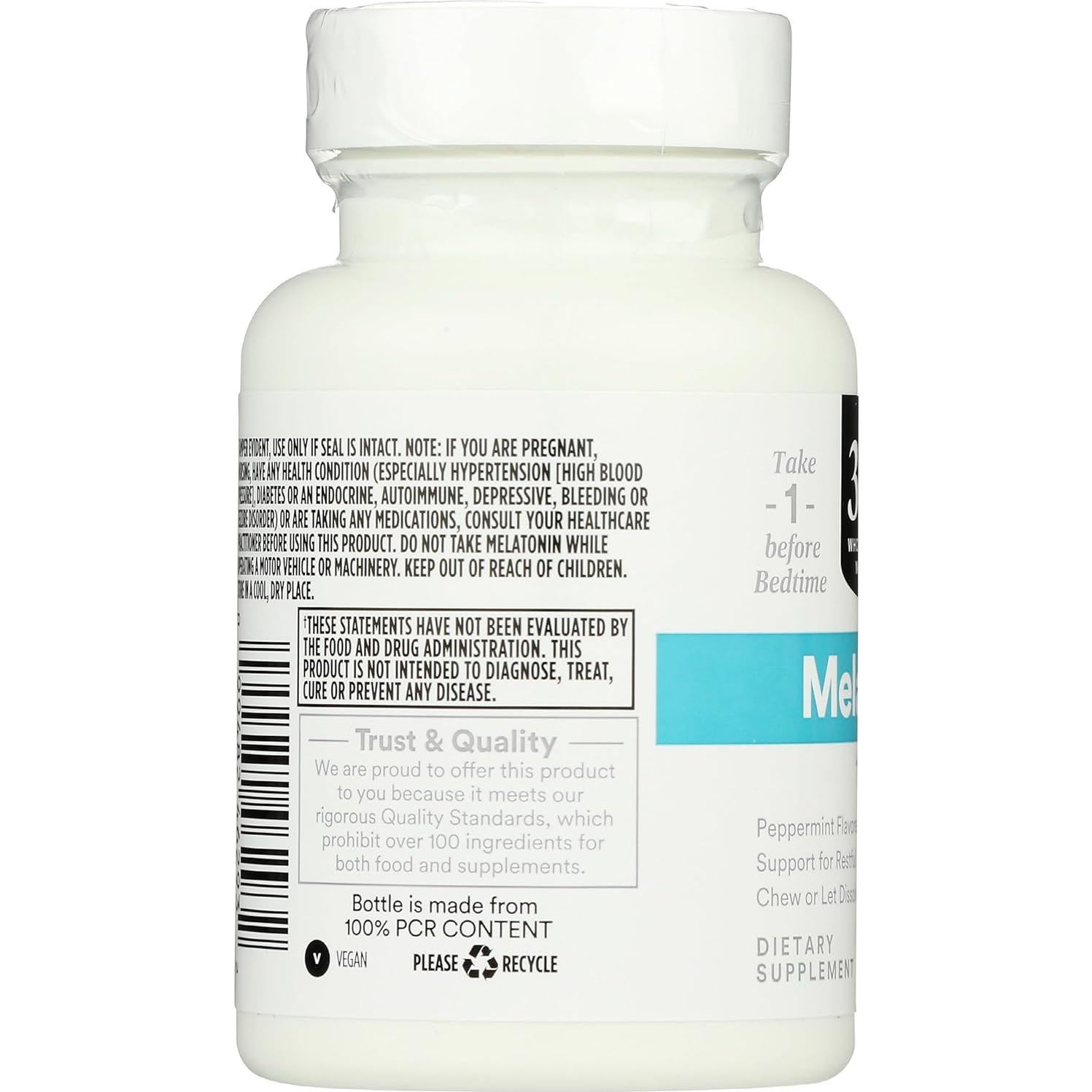 Pastillas de Melatonina 1mg 365 Whole Foods, Sabor Menta, 60 Unidades