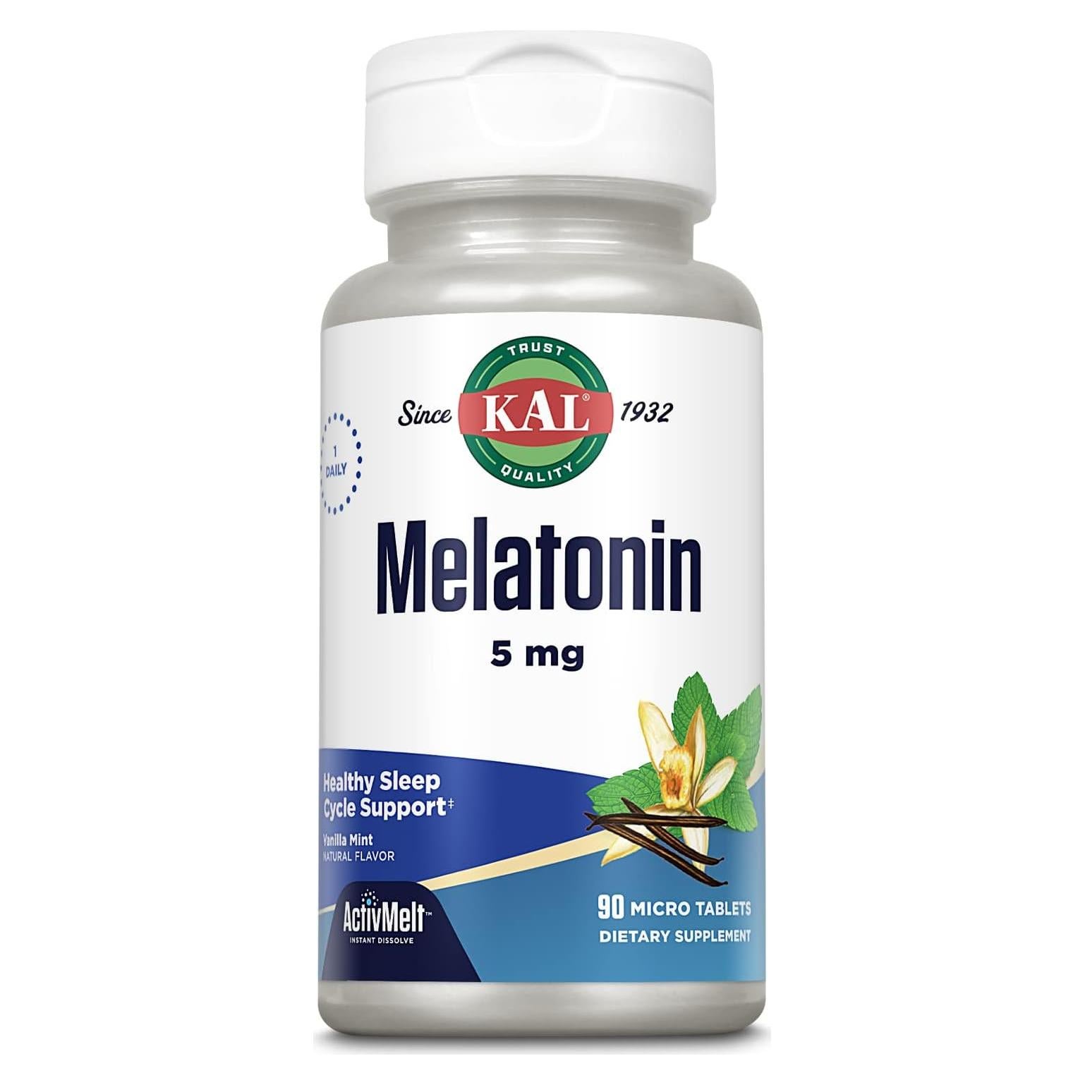 KAL Melatonina 5mg Suplemento para Dormir 90 Tabletas