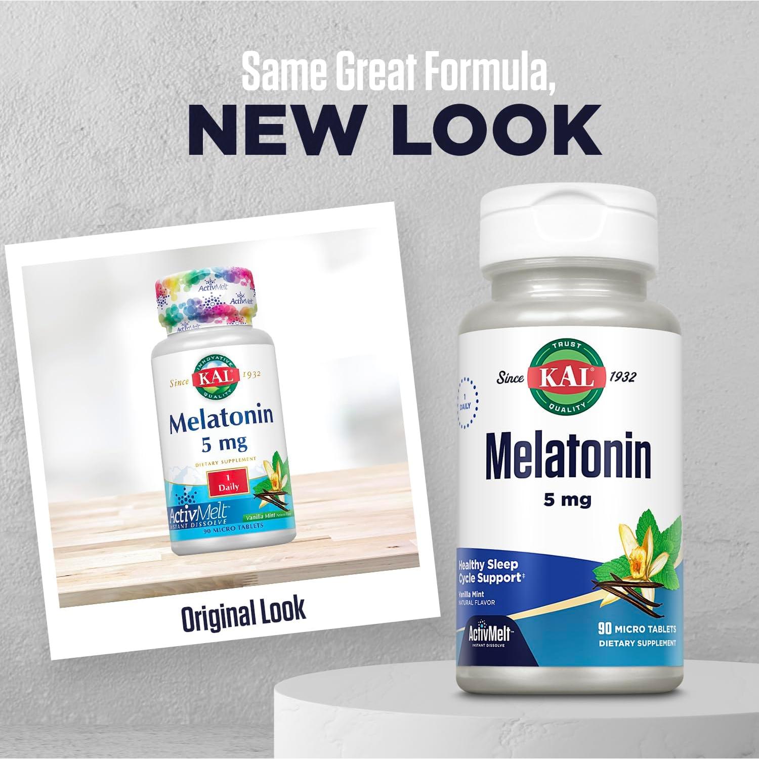 KAL Melatonina 5mg Suplemento para Dormir 90 Tabletas