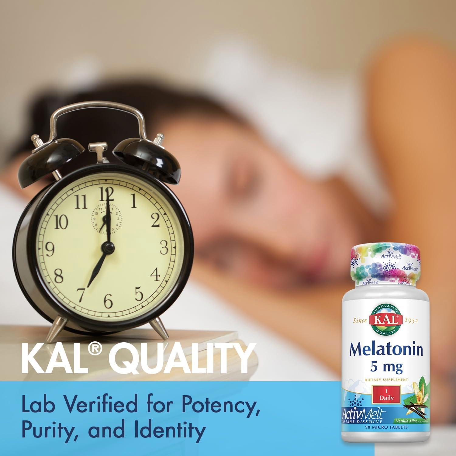 KAL Melatonina 5mg Suplemento para Dormir 90 Tabletas