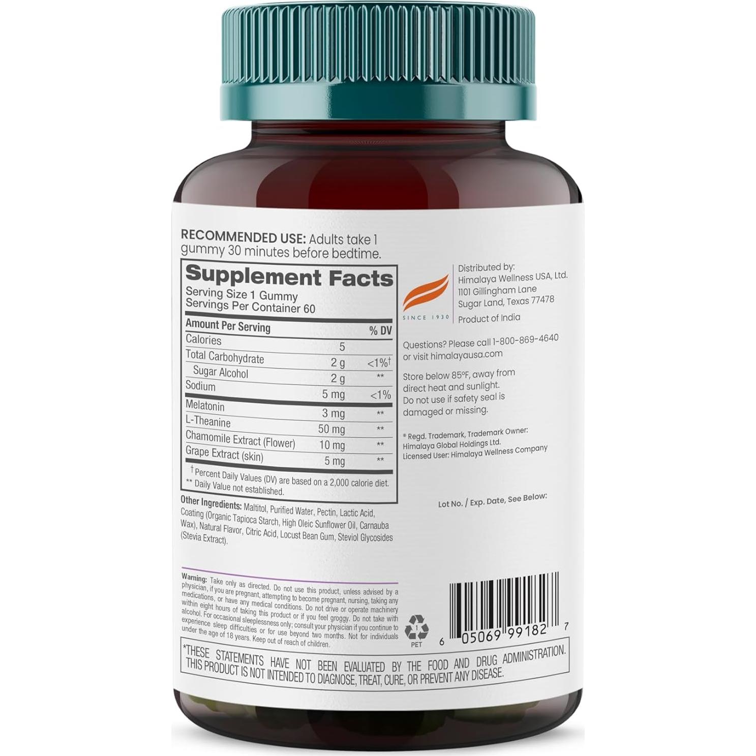 Gomitas de Melatonina Sin Azúcar Himalaya 60 unidades 3 mg