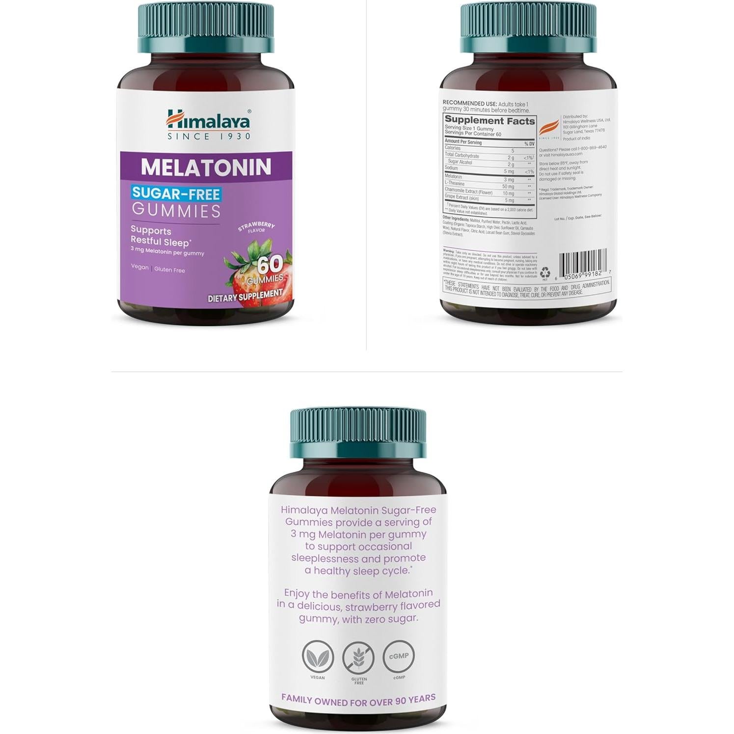 Gomitas de Melatonina Sin Azúcar Himalaya 60 unidades 3 mg