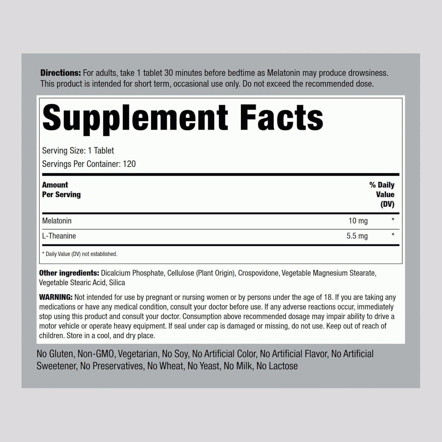 Melatonina 10mg Piping Rock 120 Tabletas con L-Theanina