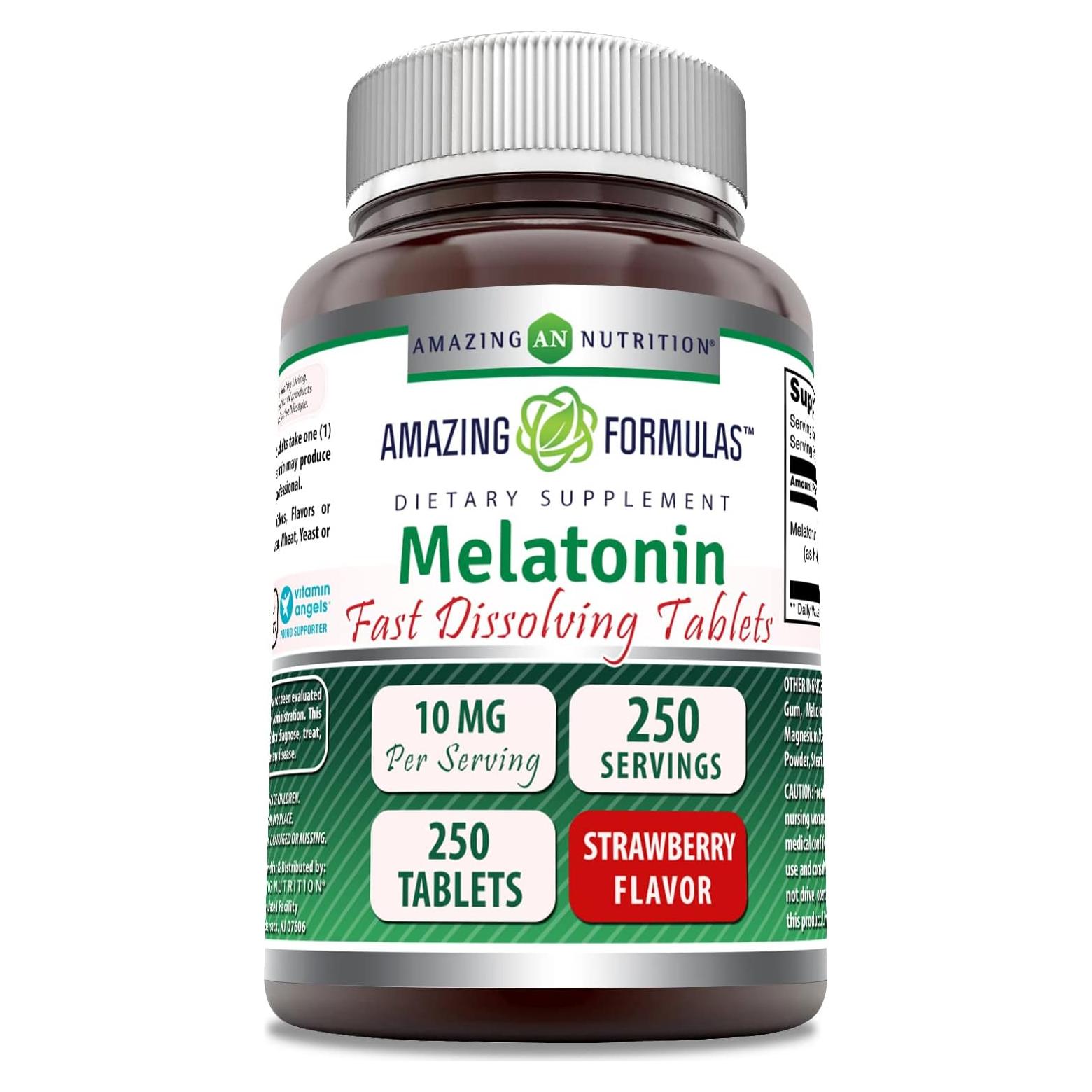 Suplemento de Melatonina 10 Mg Fresa Formulas Asombrosas 250 Tabletas