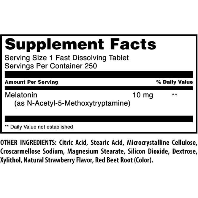 Suplemento de Melatonina 10 Mg Fresa Formulas Asombrosas 250 Tabletas