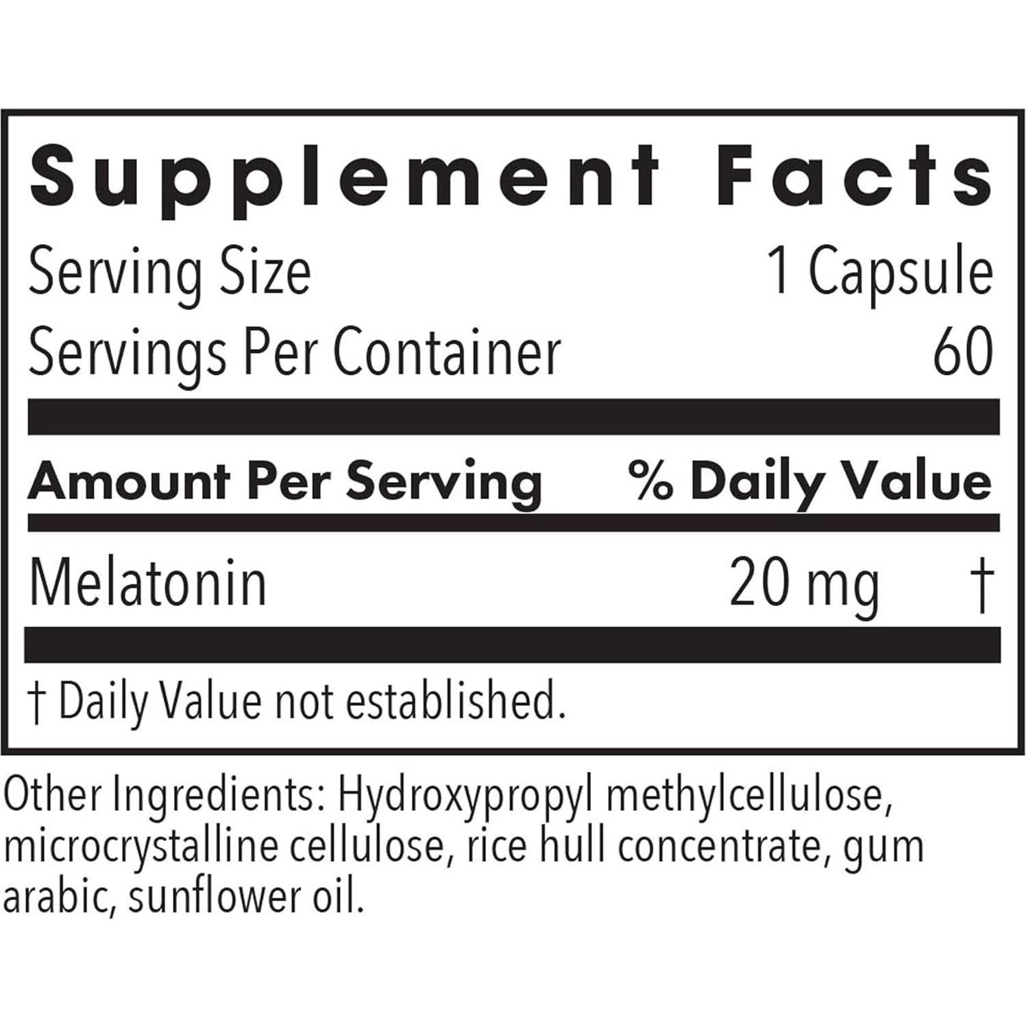 Melatonin 20mg - Pure Melatonin, Extra Strength for Adults, Sleep Aid, High Dose, Vegetarian Capsules - 60 Count