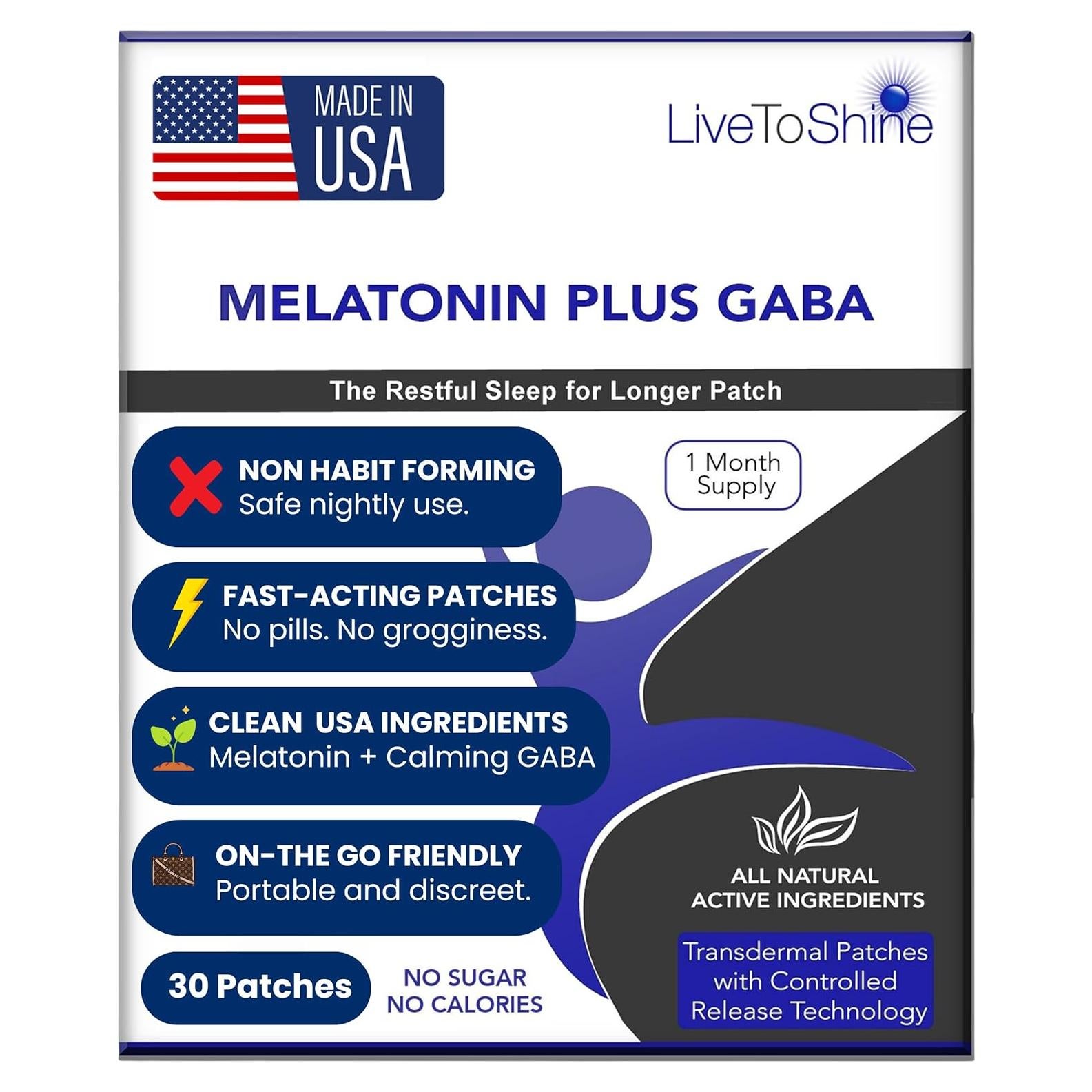 Parches de Melatonina Live To Shine - 30 Parches para Dormir