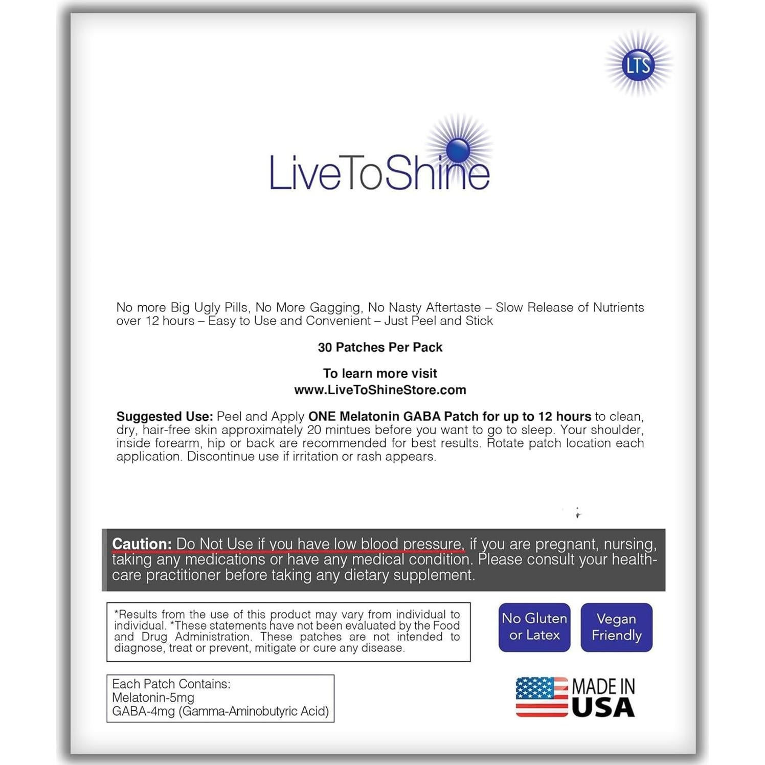 Parches de Melatonina Live To Shine - 30 Parches para Dormir