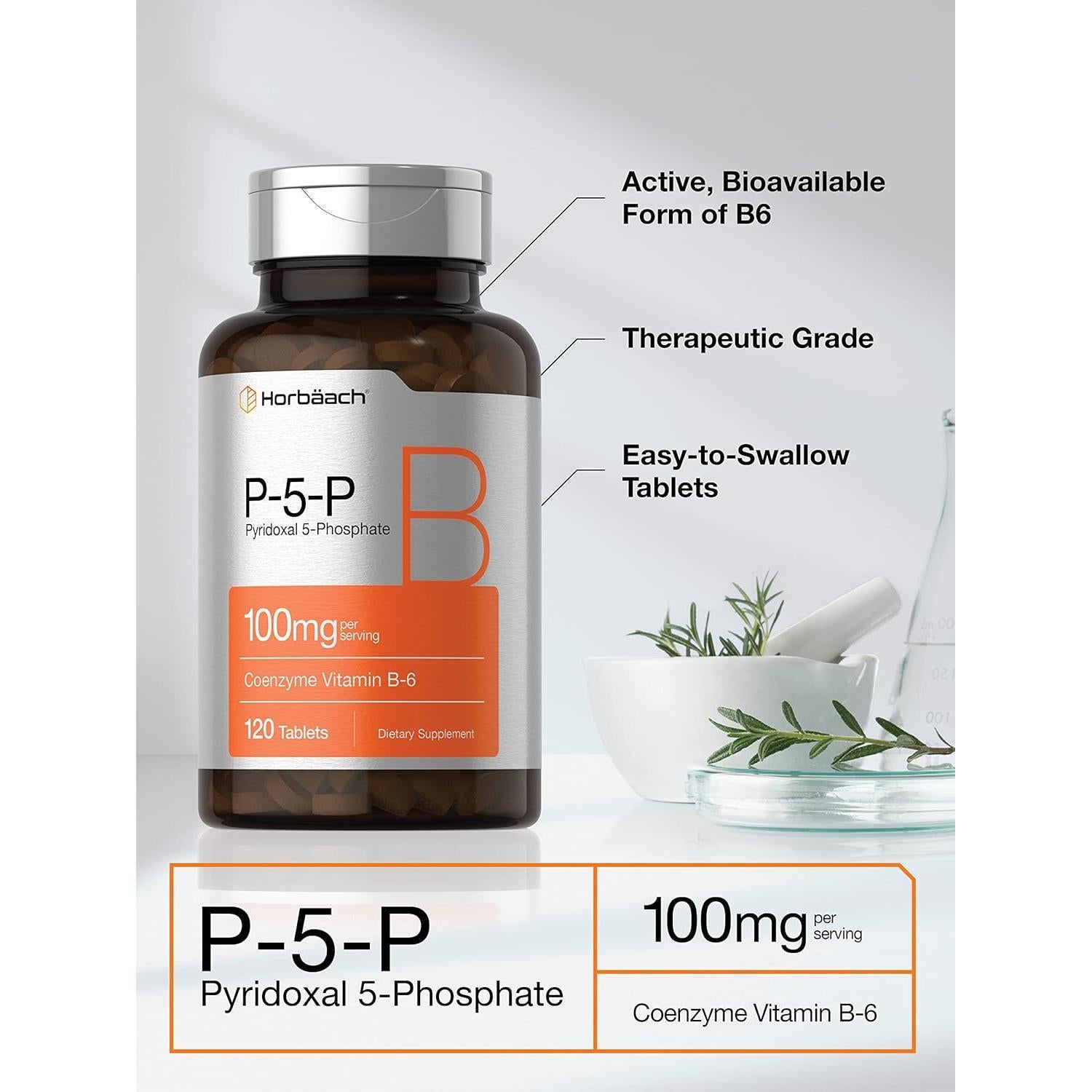 Suplemento Vegetariano P5P Horbäach 100mg 120 Tabletas B6