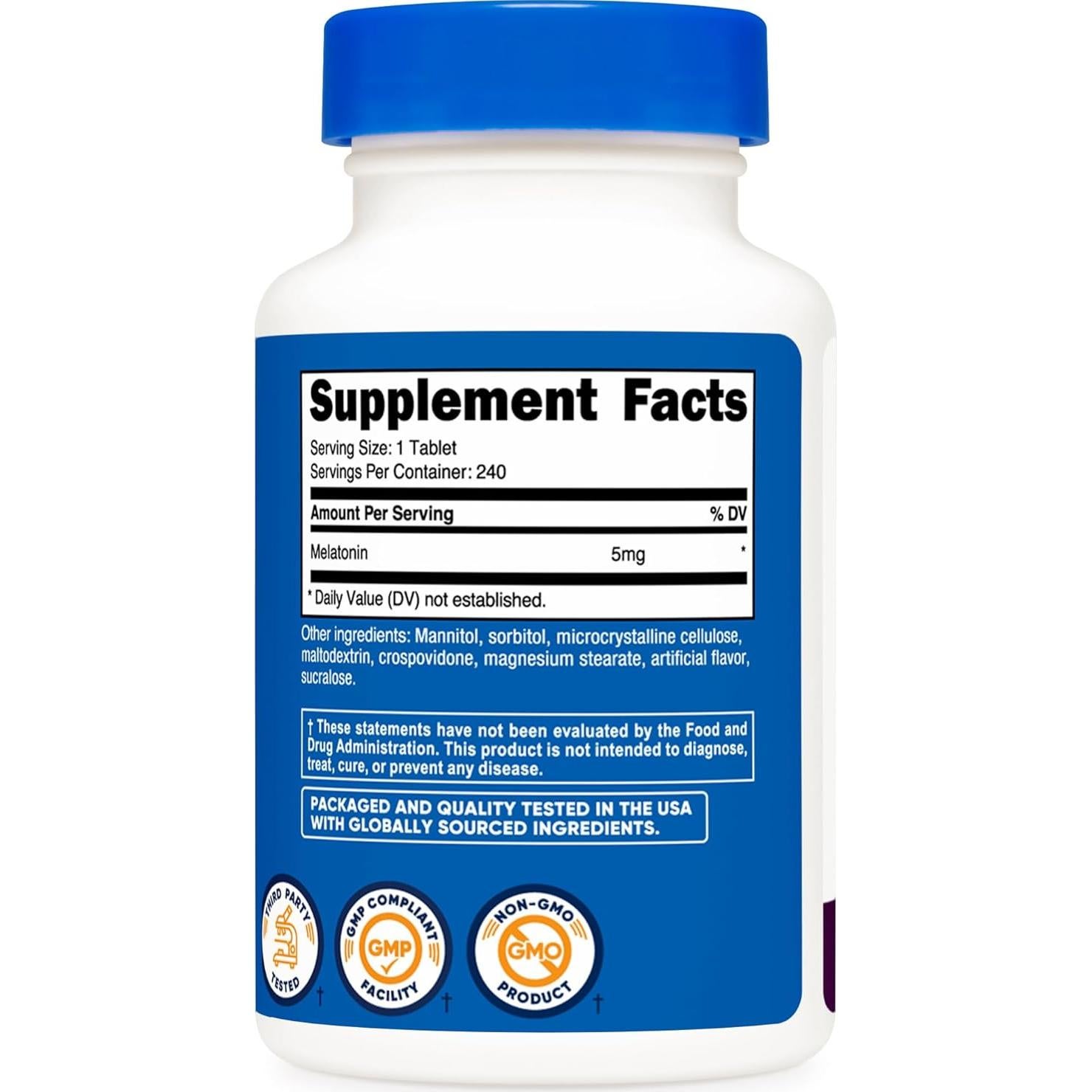 Melatonina 5mg Nutricost - 240 Tabletas Sabor Frutas Mixtas