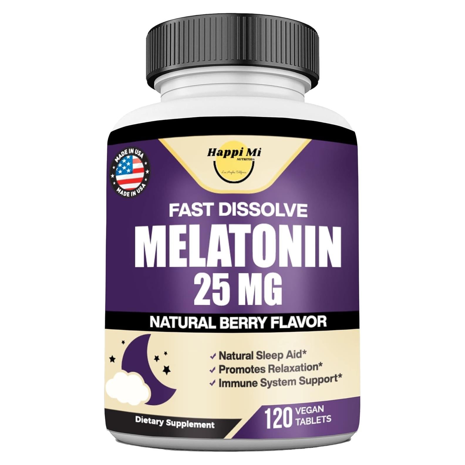 Melatonina 25mg Happi Mi Nutrition con L-Theanina y B6 - 120 Tabletas