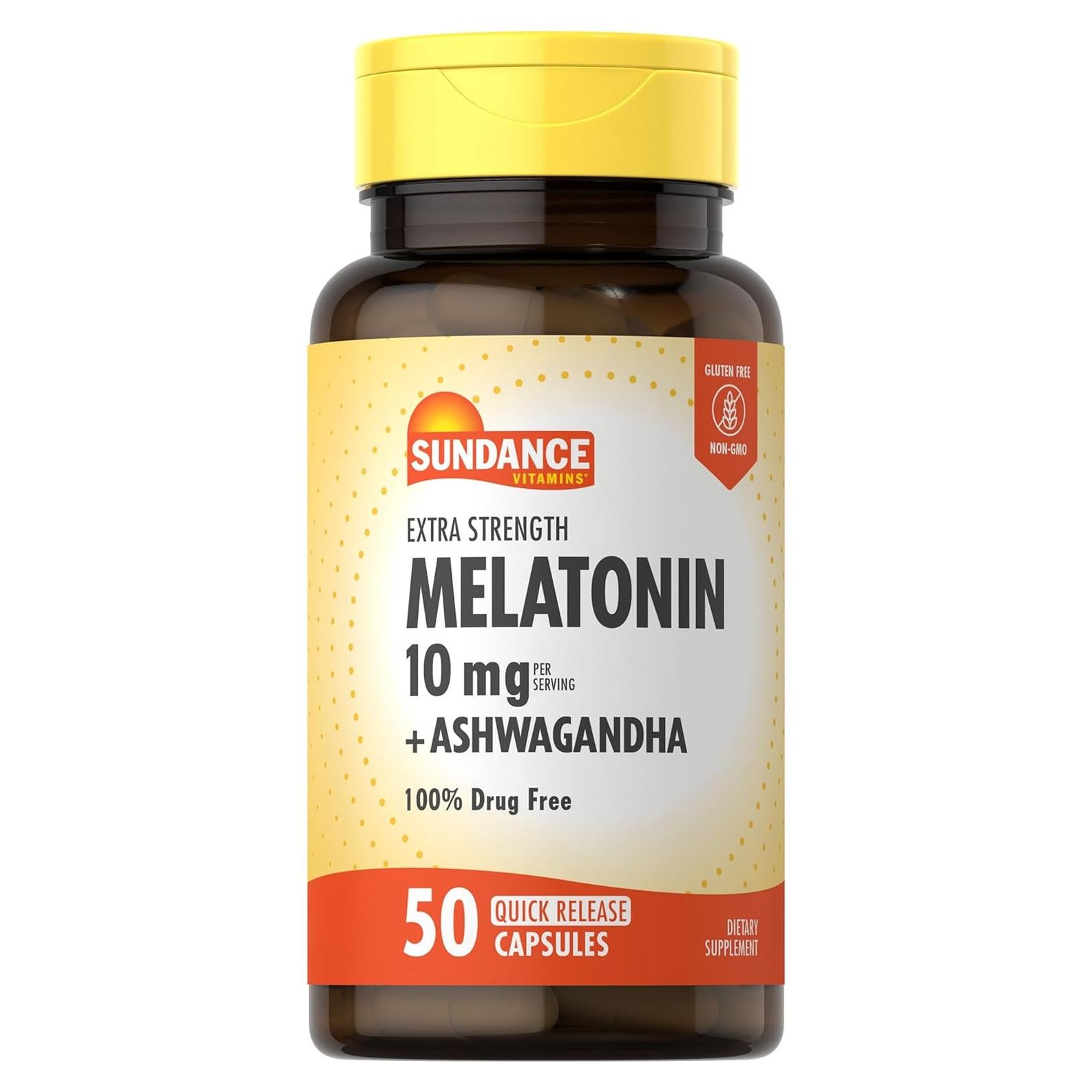 Melatonina 10mg con Ashwagandha Sundance | 50 Cápsulas