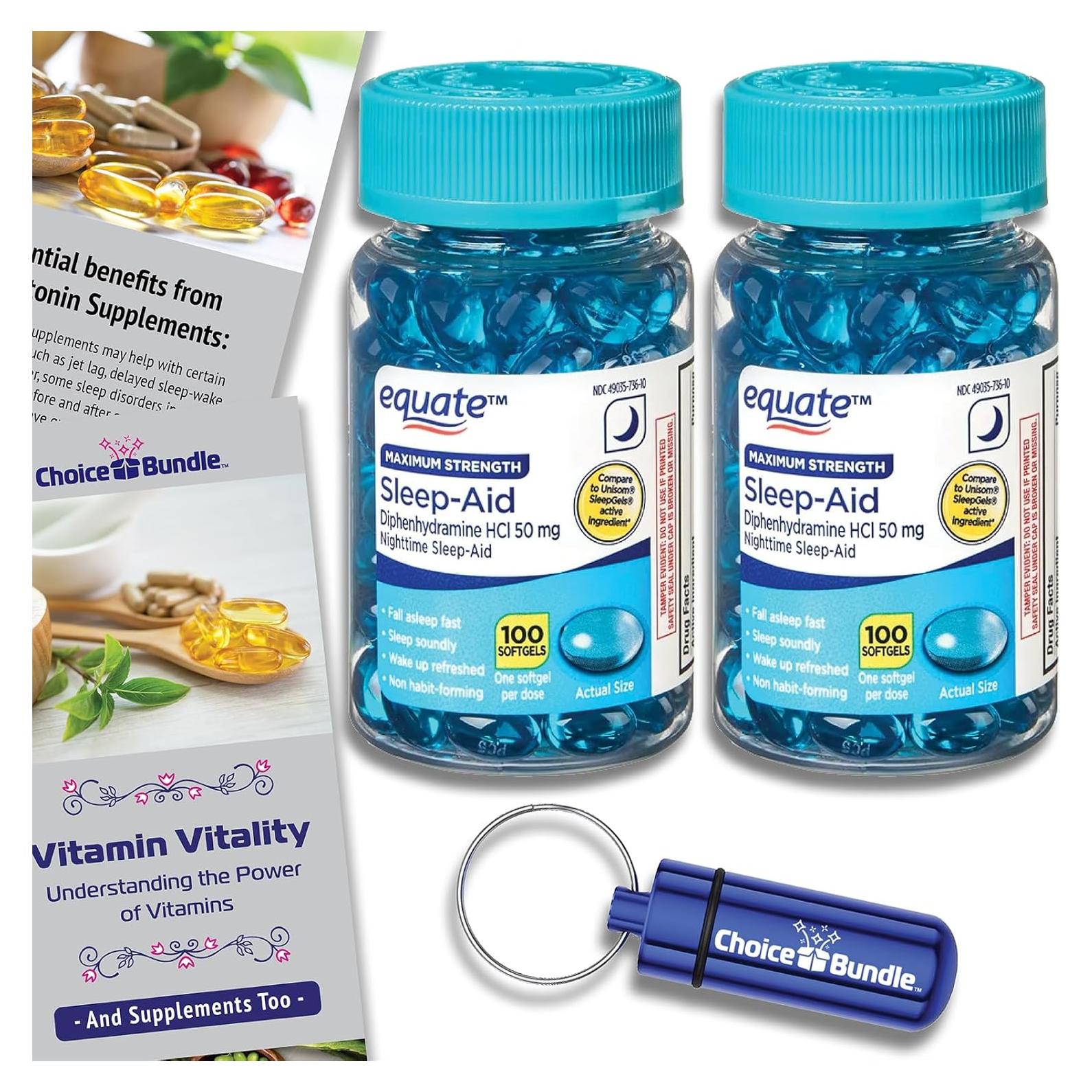 Equate Gelatinas para Dormir 50mg Diphenhydramine 200 CT + Guía