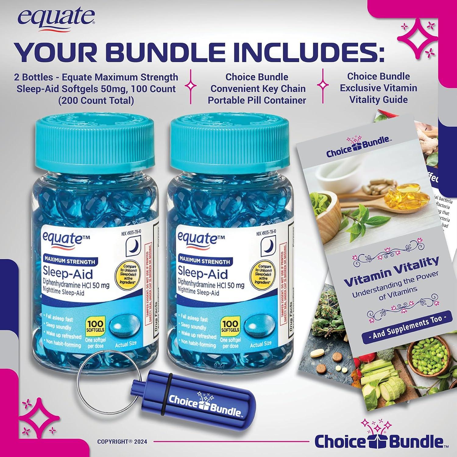 Equate Gelatinas para Dormir 50mg Diphenhydramine 200 CT + Guía