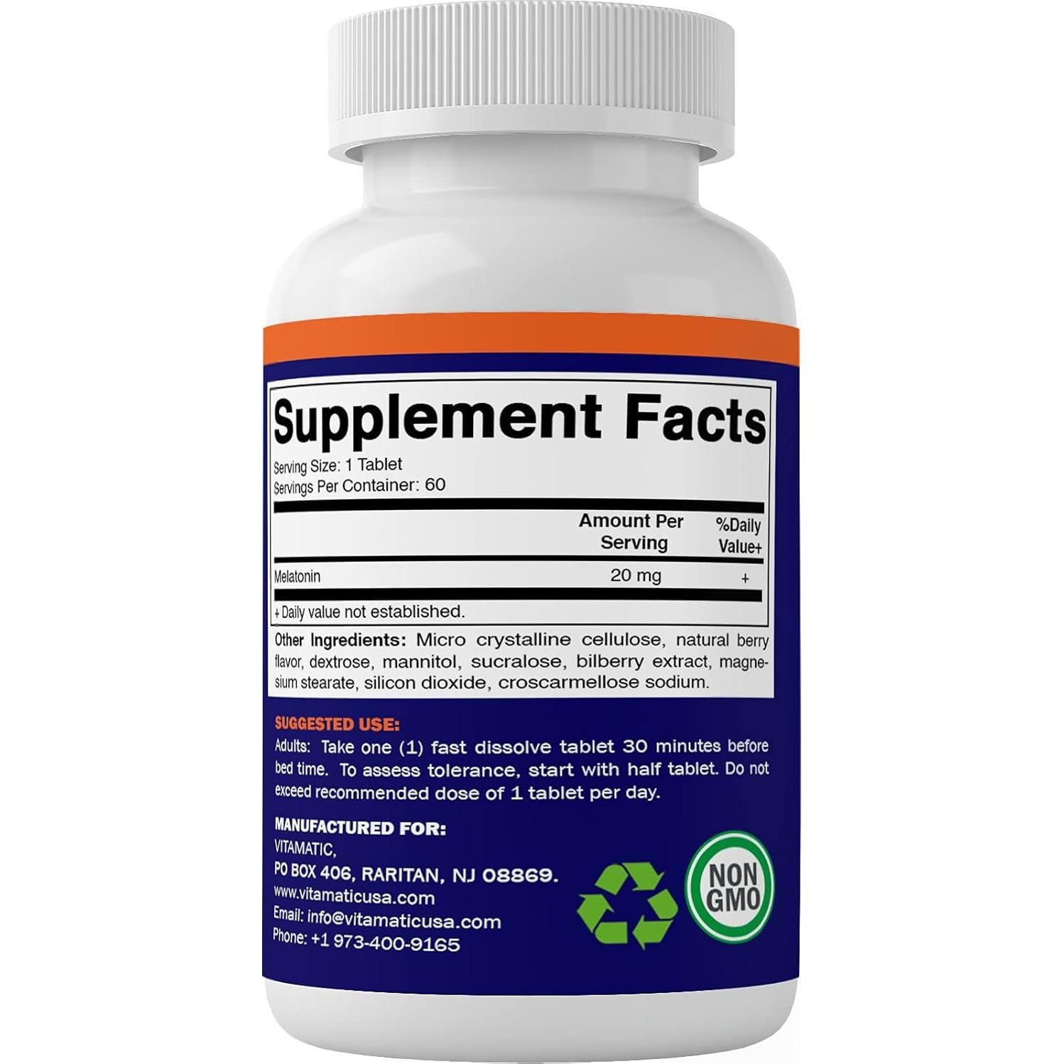 Melatonina Vitamatic 20 mg - 60 Tabletas Disolución Rápida