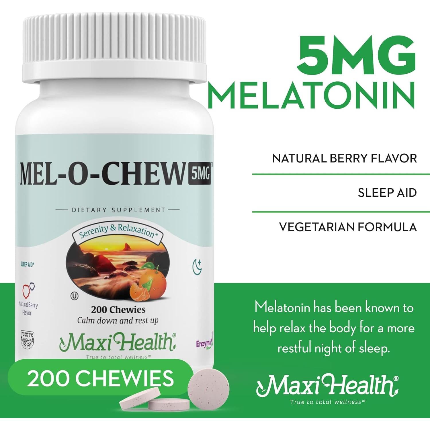 Maxi Health Melatonina 5mg Masticable Sabor Bayas 100 Unidades