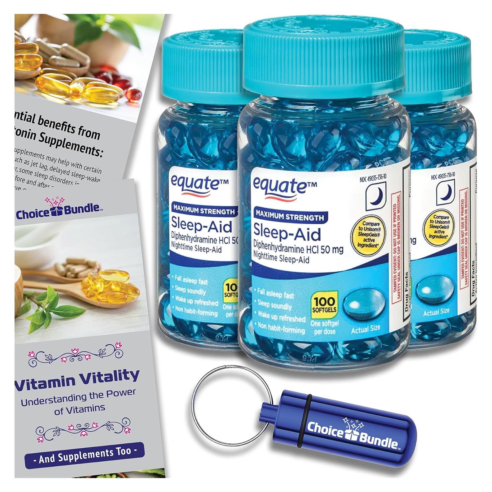 Equate Gelatinas para Dormir 50mg Difenhidramina 300 CT + Guía