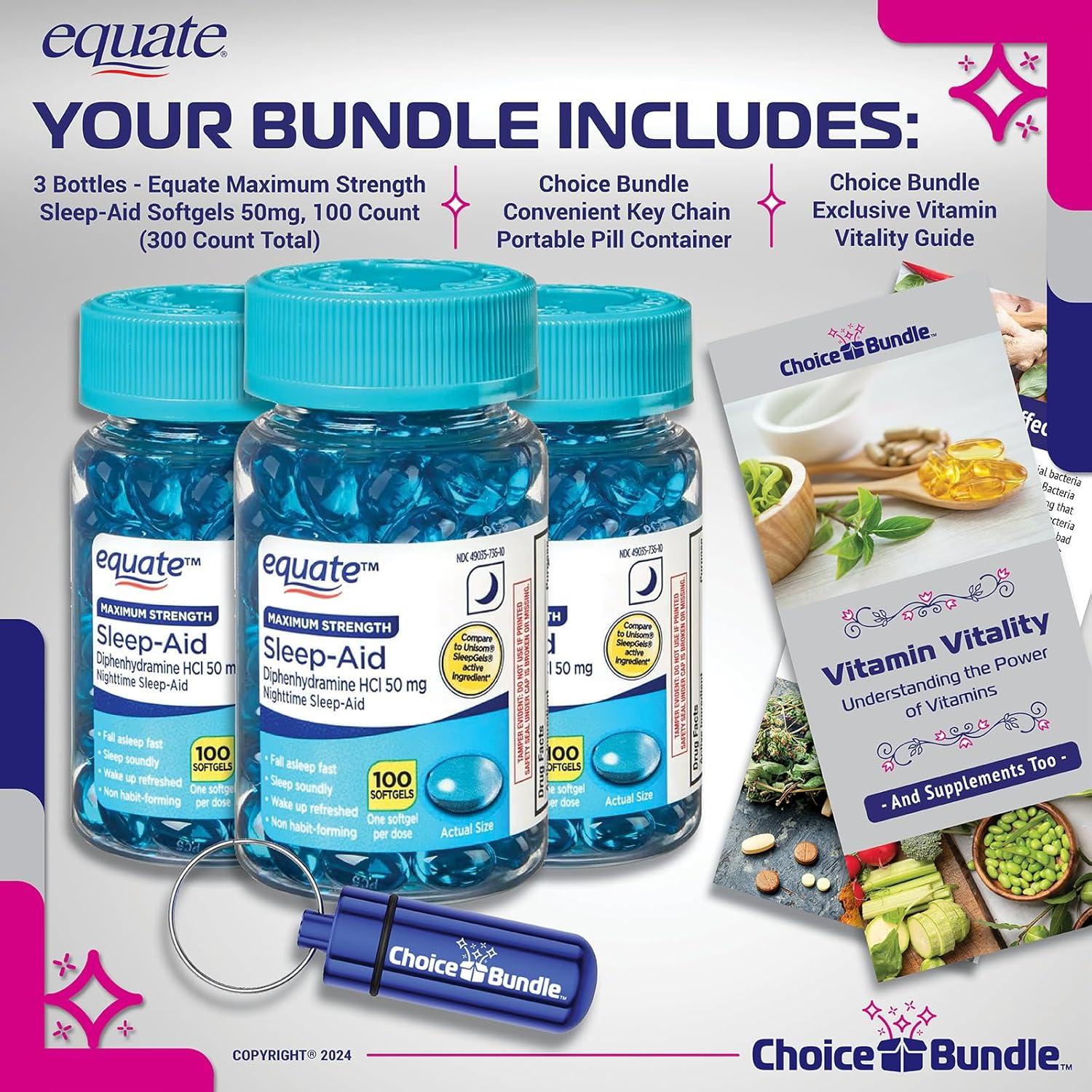 Equate Gelatinas para Dormir 50mg Difenhidramina 300 CT + Guía